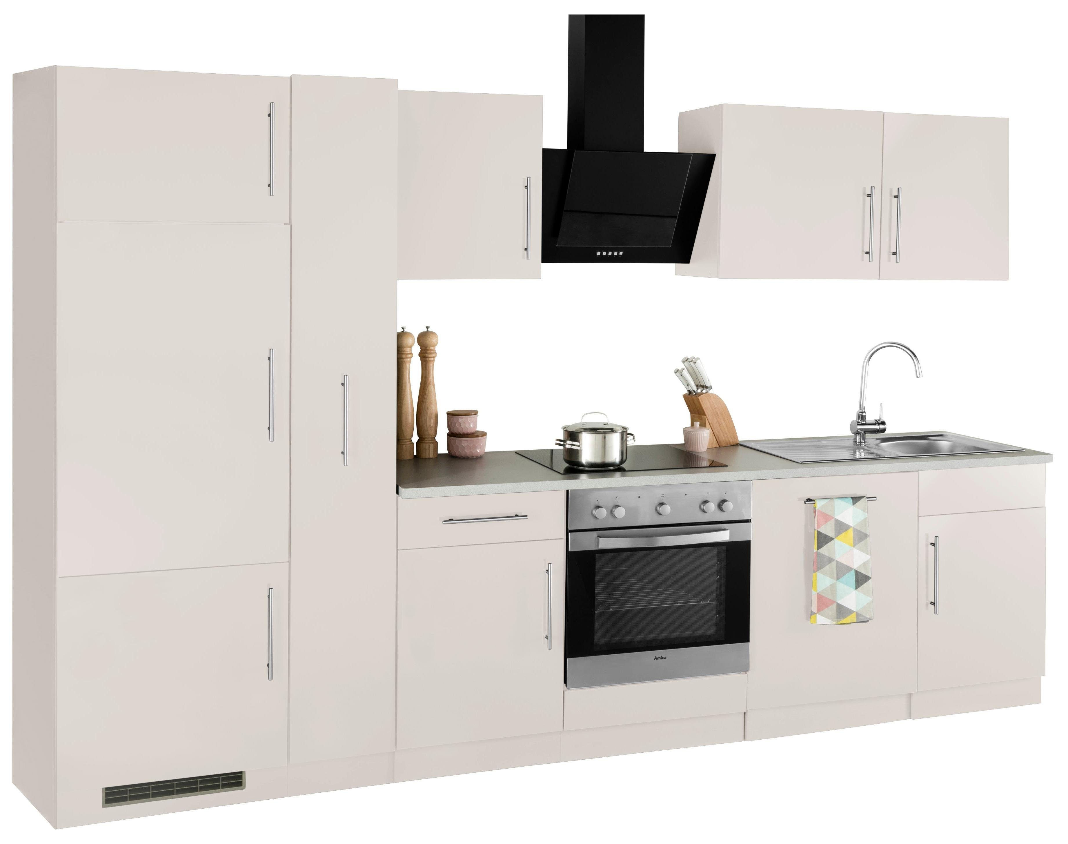 wiho Küchen Küchenzeile Cali, mit E-Geräten, Breite 310 cm Front und Korpus: Cashmere, Arbeitsbplatte: Granit Grau | Cashmere