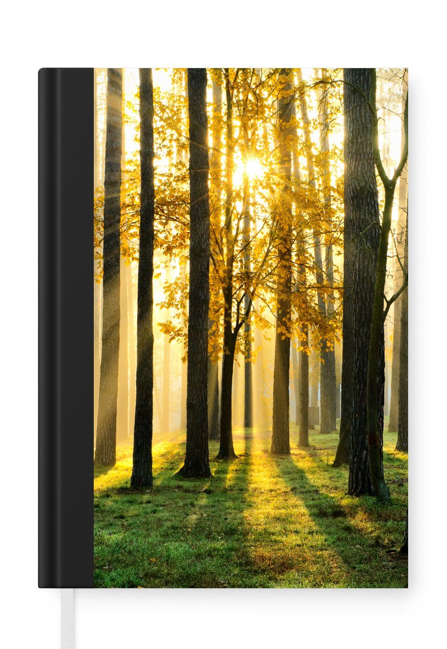MuchoWow Notizbuch Wald - Sonne - Bäume - Gras - Landschaft - Natur, Journal, Merkzettel, Tagebuch, Notizheft, A5, 98 Seiten, Haushaltsbuch