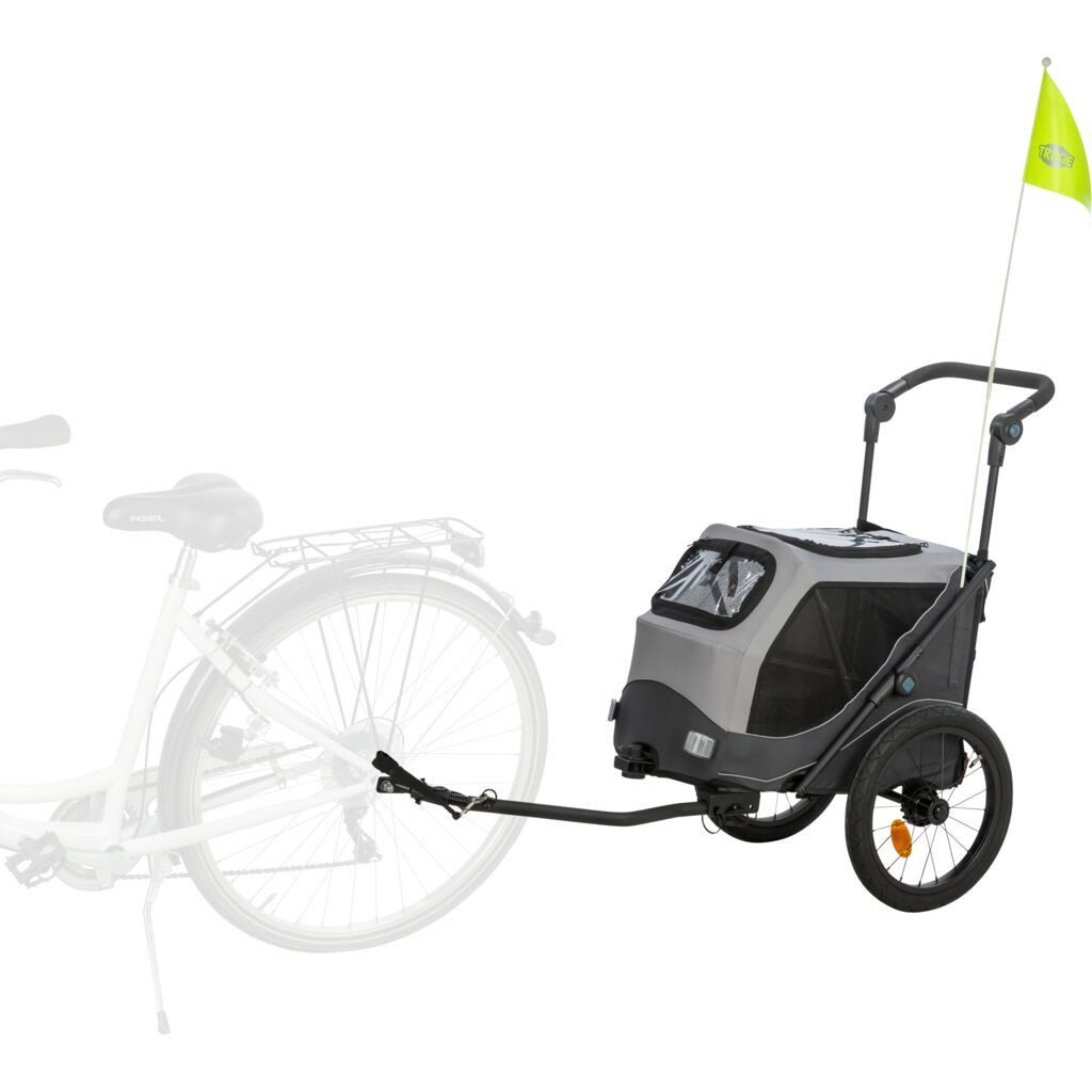 TRIXIE Fahrradhundeanhänger Fahrradanhänger für Hunde, schnell zusammenklappbar - grau - 58 × 93 ×