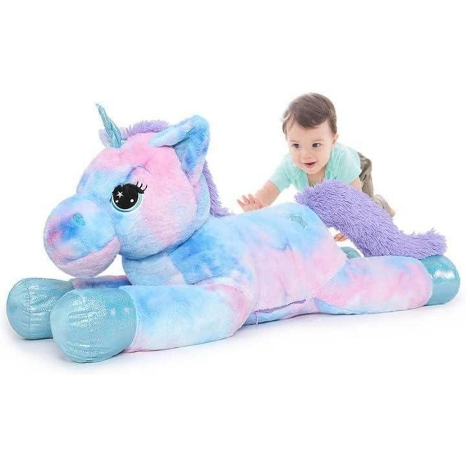 LuxusKollektion Kuscheltier Plüschtier Einhorn Kuscheltier XXL 80cm Lilac Mädchen Bunt-blau 80cm