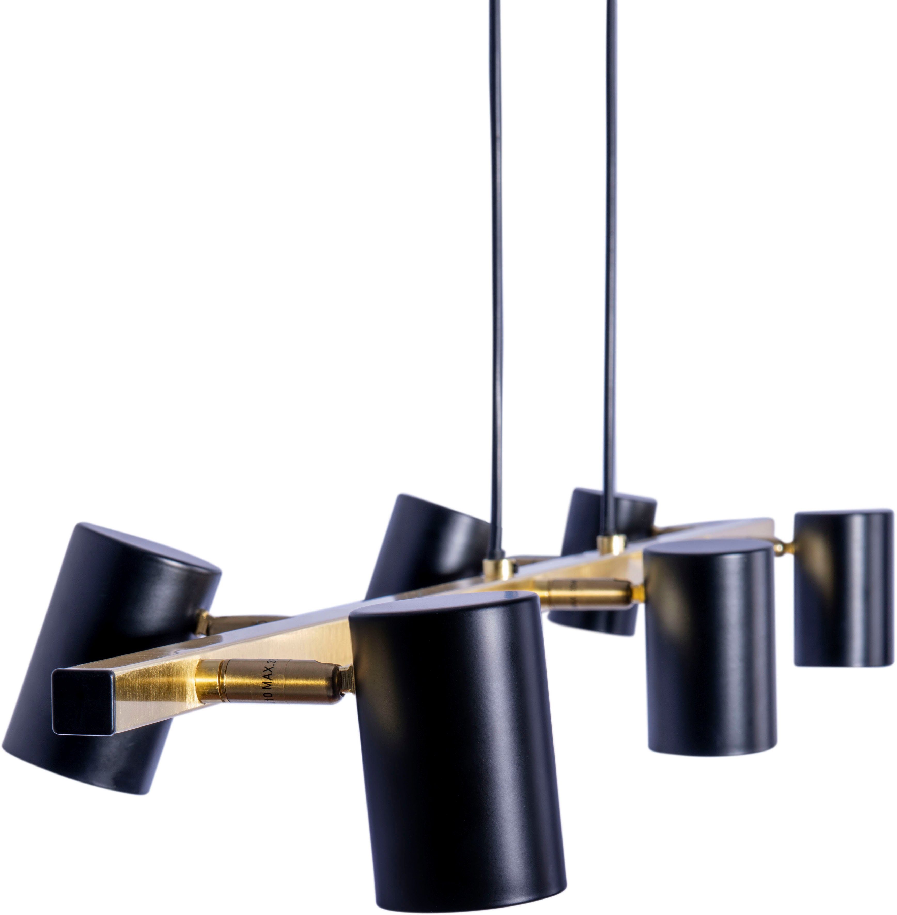 näve Pendelleuchte Frida, ohne Leuchtmittel, 6flg., GU10, Strahler schwarz matt, messing, Höhe 120cm, Länge 115cm