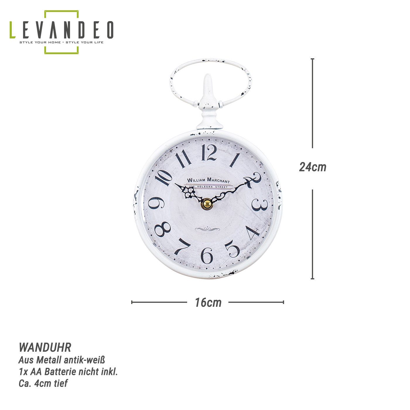 Levandeo® Wanduhr (Wanduhr Antik Weiß H24cm günstig online kaufen