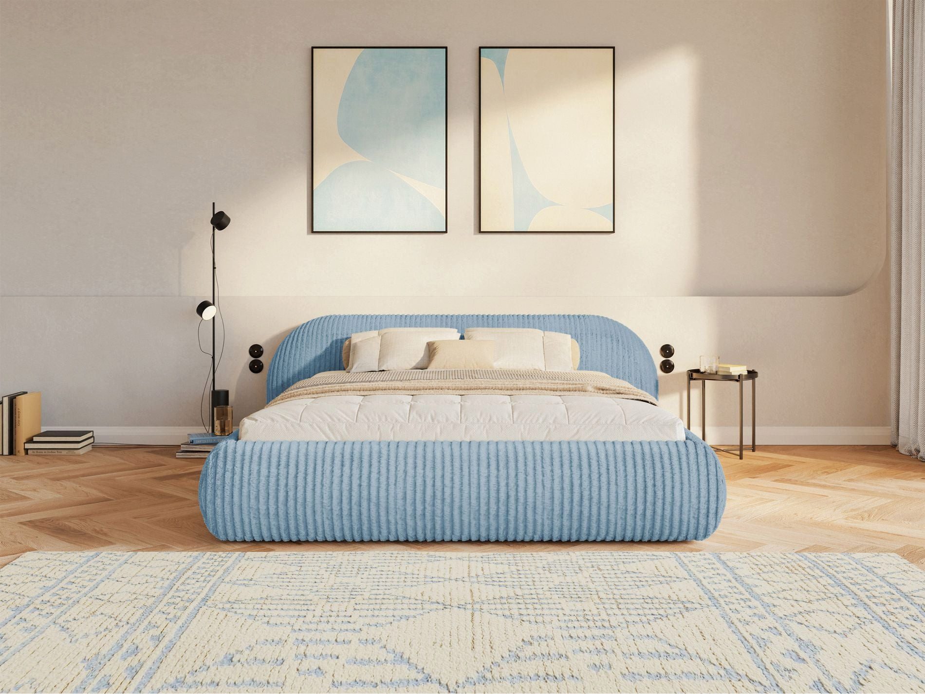 Selsey Polsterbett SHELS LOW, mit Rolllattenrost, Kopfteil und Breitcord, 140, 160, 180 cm