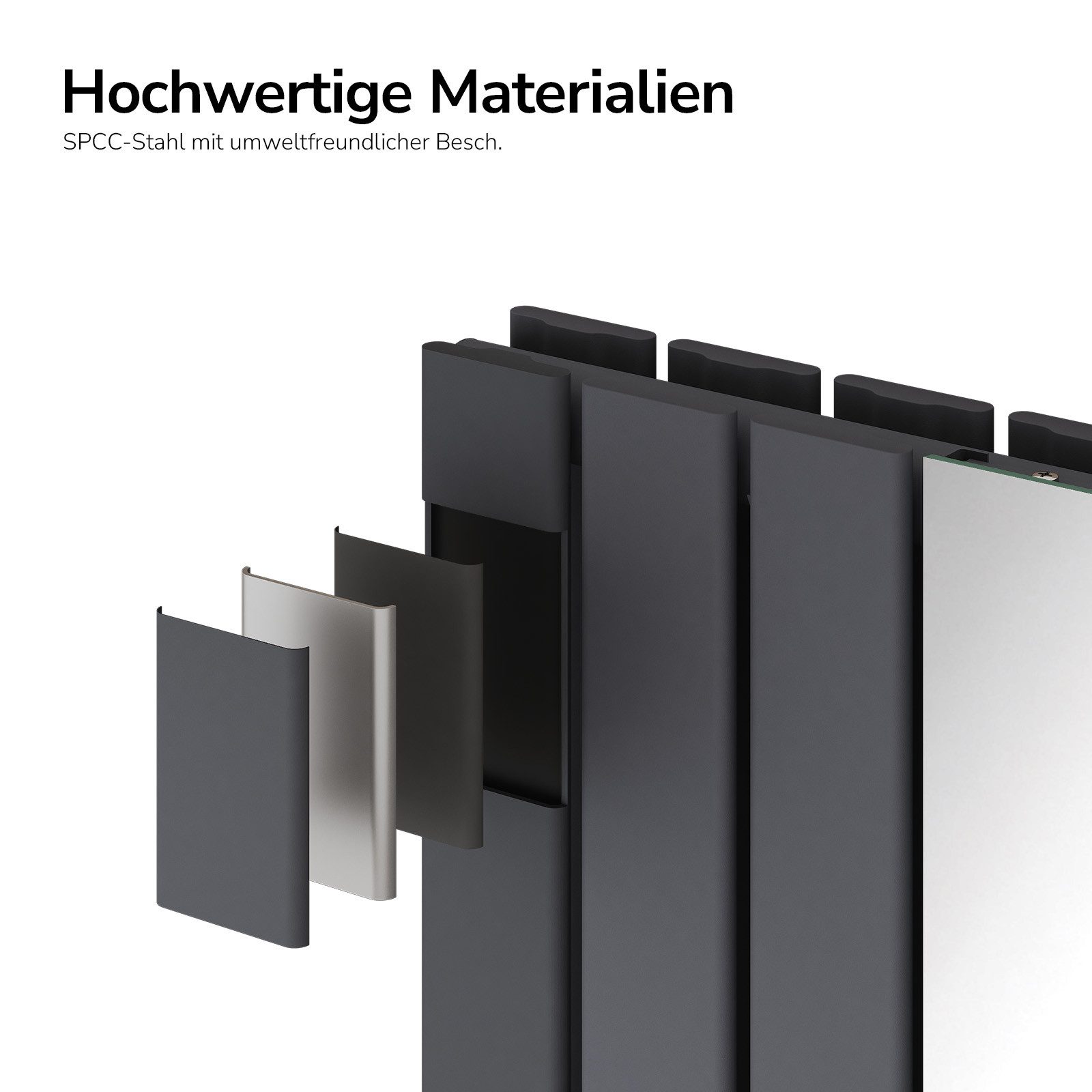 EMKE Heizkörper Designheizkörper vertikal mit integriertem Spiegel, doppellagig, Badheizkörper aus Stahl, Warmwasser-Heizkörper, 1800 x 608 mm