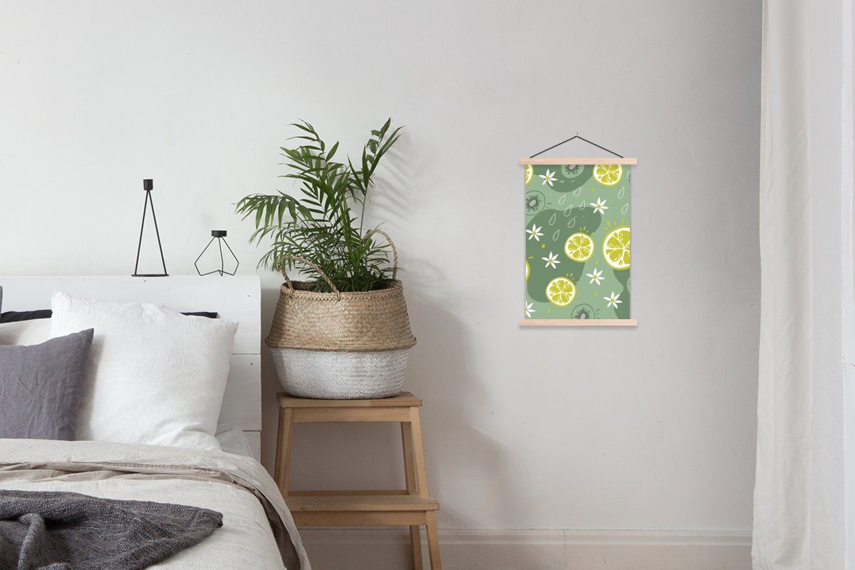 MuchoWow Poster Tropfen, Wohnzimmer, - Früchte Textilposter - Blumen für - Sommer St), Magnetisch (1 Posterleiste, Bilderleiste