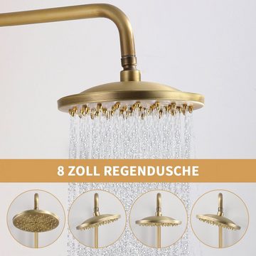 aihom Duschsystem Antik-Messing-Duscharmaturen-Set, Warm- und Kaltwassermischer, Wandmontage mit zwei Knöpfen,schwenkbare Badewanne