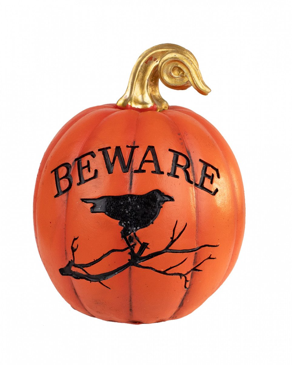 Dekoobjekt Halloween Kürbis Beware als Deko 11cm