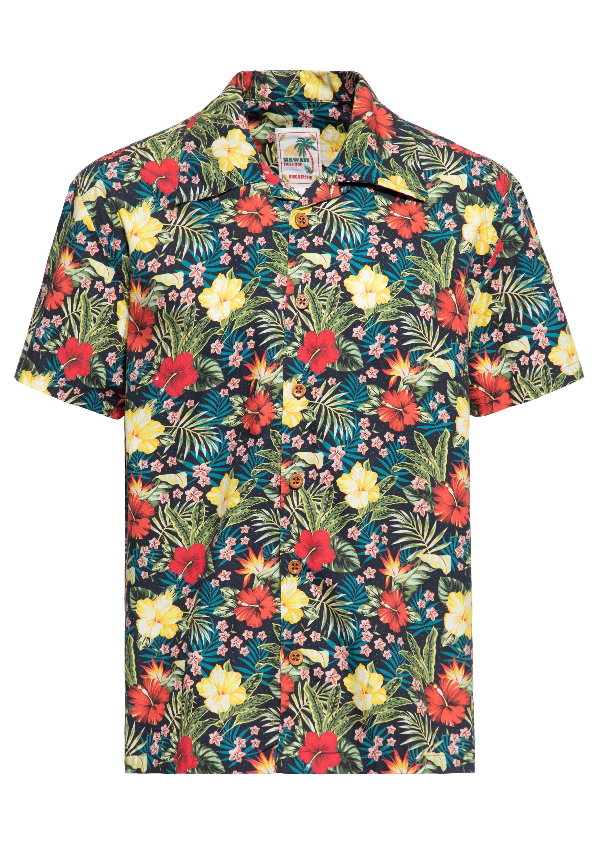 KingKerosin Kurzarmhemd mit Tropical Hawaiian Style günstig online kaufen
