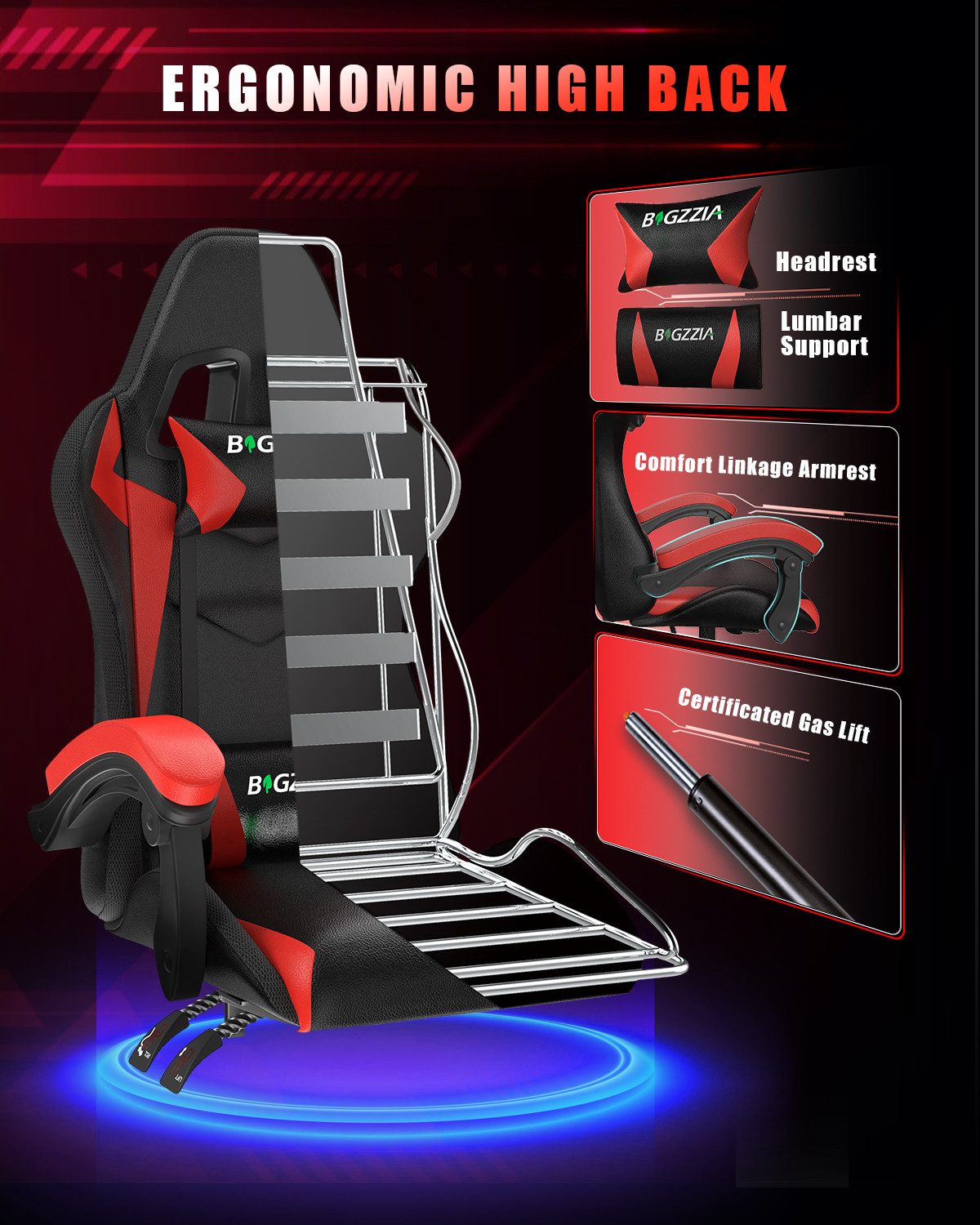 Gywowken Gaming-Stuhl mit LED - Gaming Chair Ergonomisch - 90-155° Rückenlehne – Bild 5 von 5