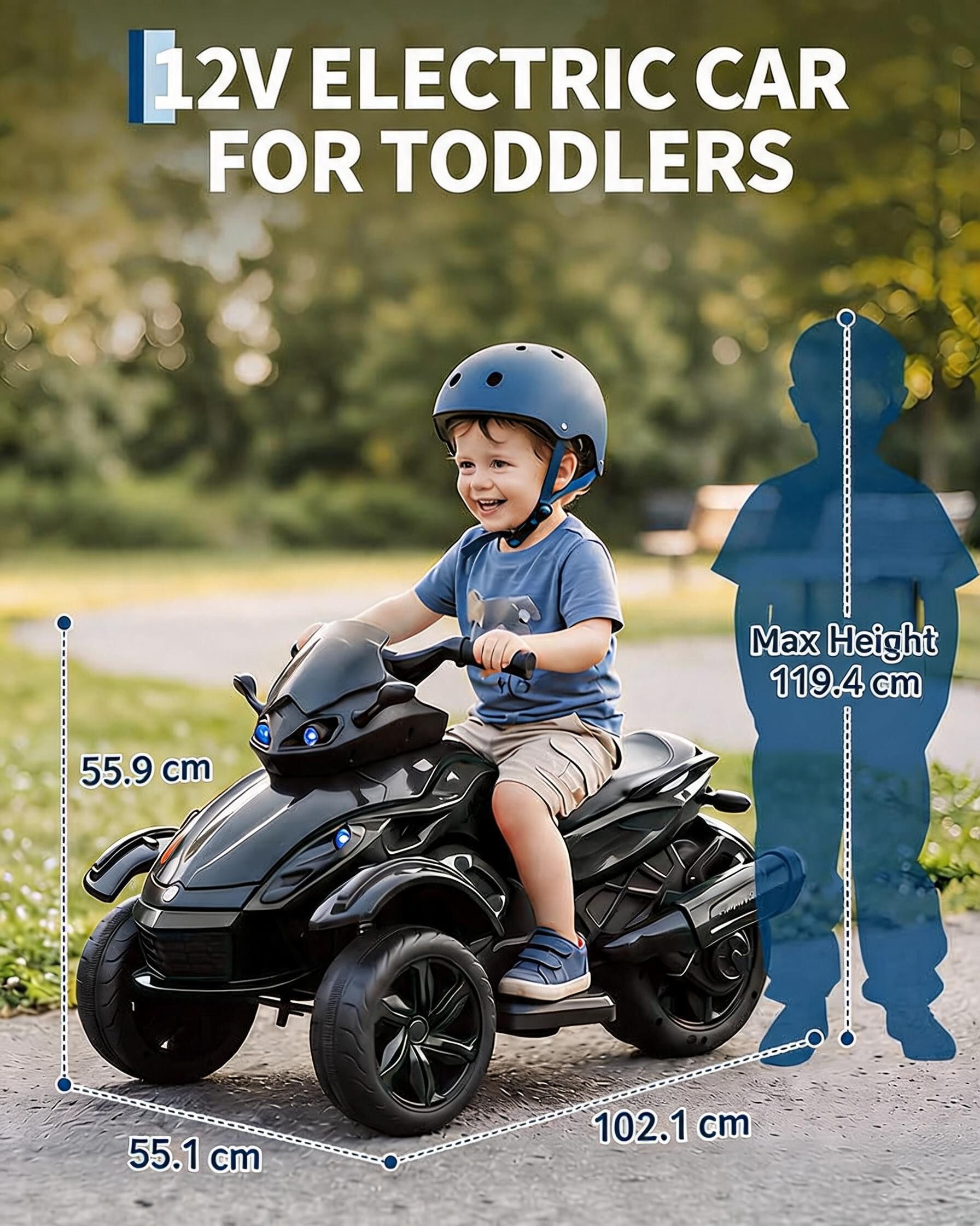 GarveeMore Elektro-Kinderquad Quad Electrique Enfants 12V, 45W Motor, 6,4 km/h, Musik & LED