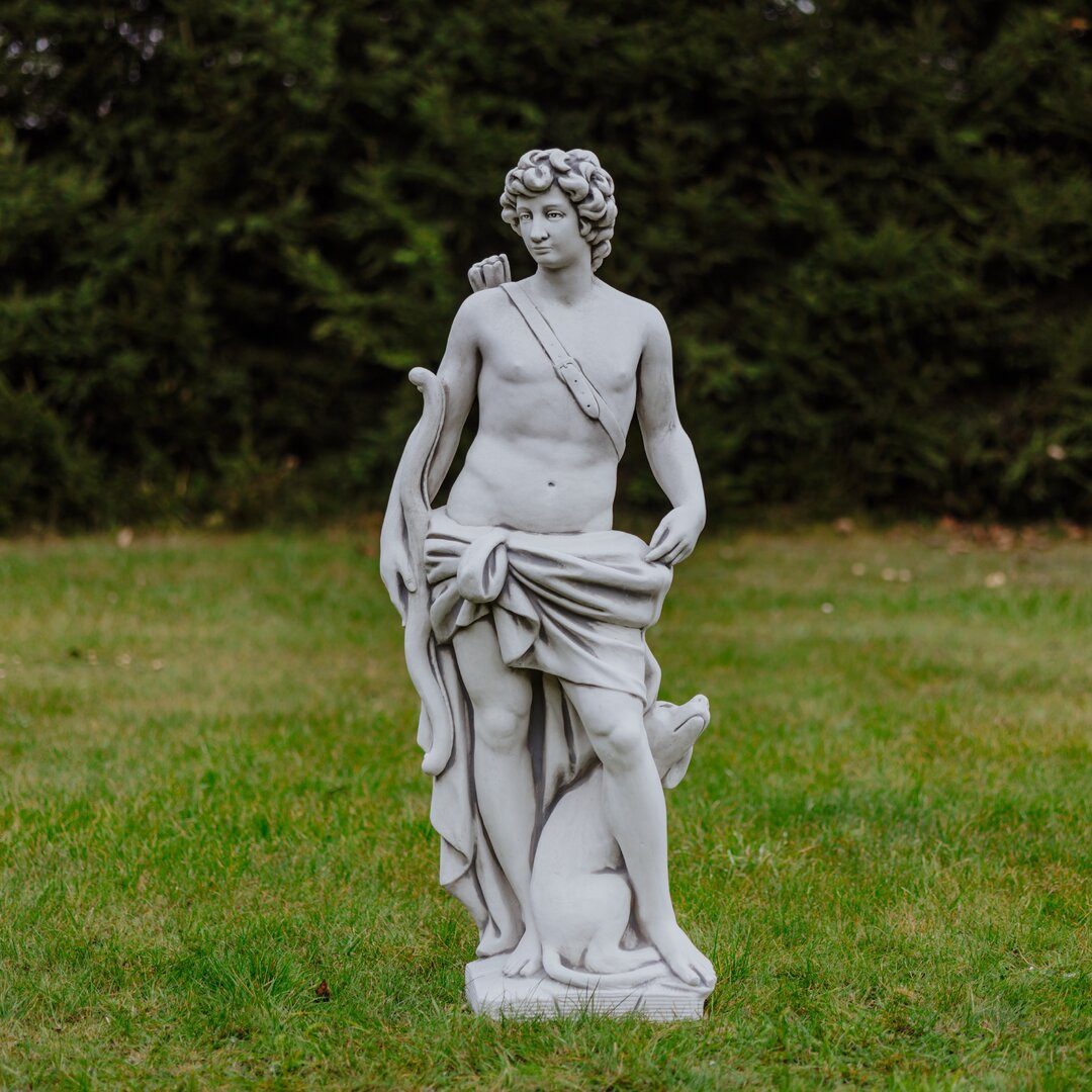 gartendekoparadies.de Gartenfigur Orion Steinfigur Jäger mit Jagdhund 141 cm Steinguss 145 kg, Frostsicher