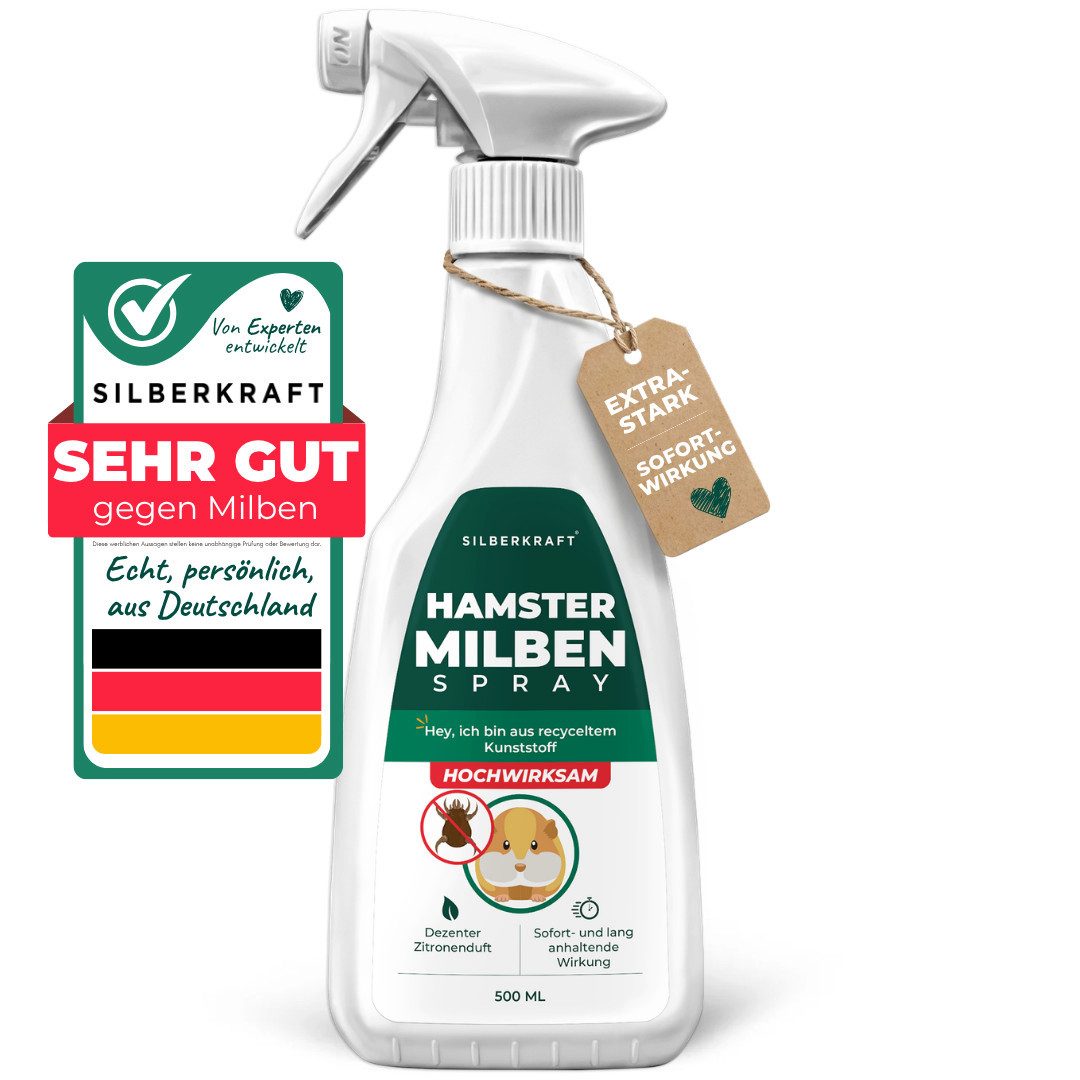 Silberkraft Milbenspray Hamster & Nager – Repellent gegen Milben, für Fell, Käfig & Einstreu, 500 ml, 1-St., mit Geraniol, ohne Permethrin, für Meerschweinchen & Kleintiere