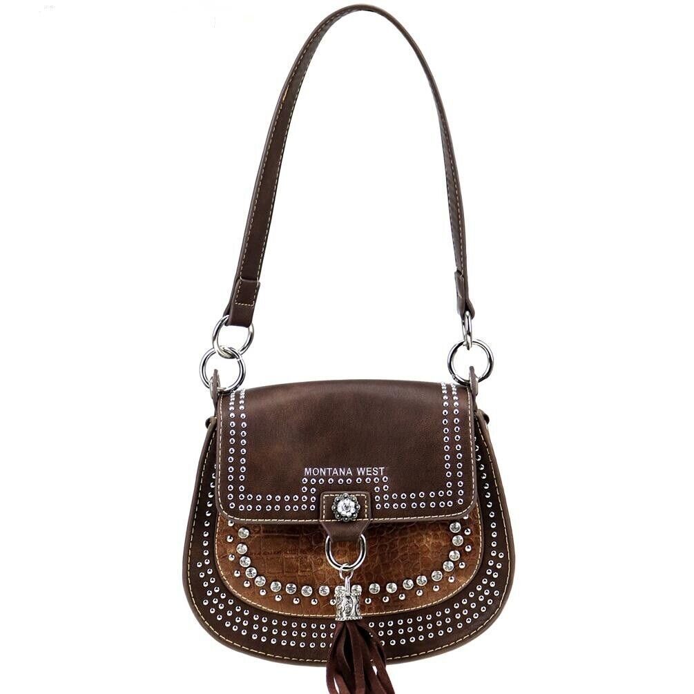 Schultertasche Westerntasche mit Quaste, Strass und Nieten