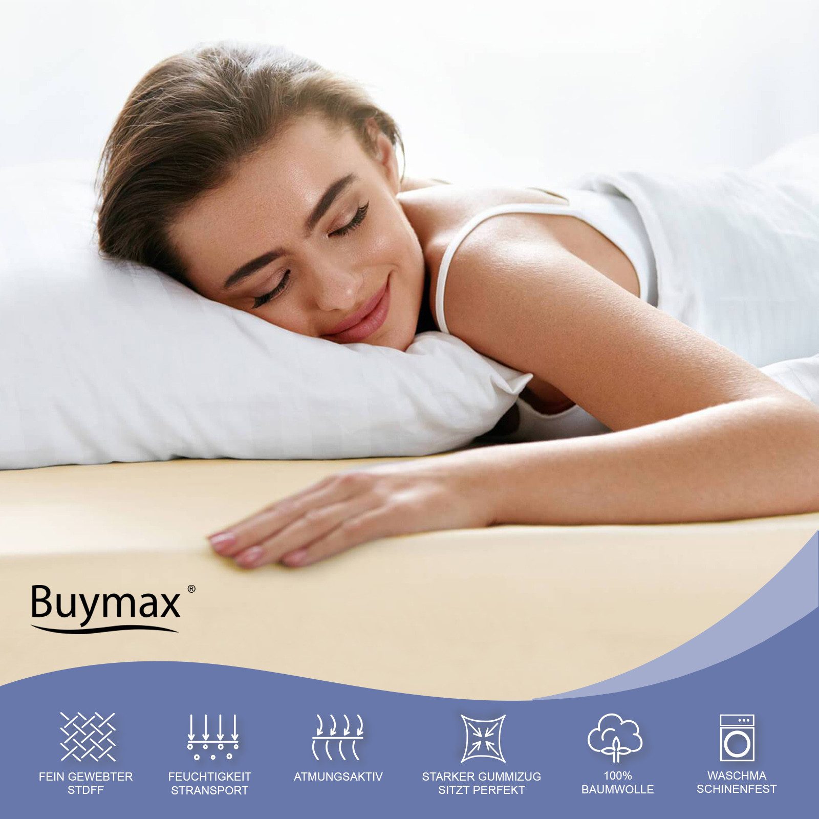 Buymax Spannbettlaken XL Boxspringbett, Jersey, Gummizug: Rundumgummizug, (1 Stück), 100% Baumwolle, 160 g/m², passend für Boxspringbetten und Wasserbetten – Bild 5 von 5