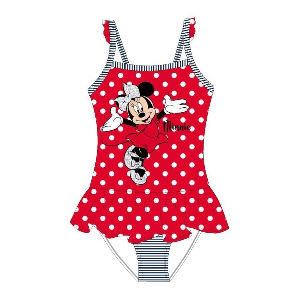 Disney Minnie Mouse Badeanzug Minnie Maus Badeanzug für Mädchen, Rot mit Weißen Punkten, 104-134