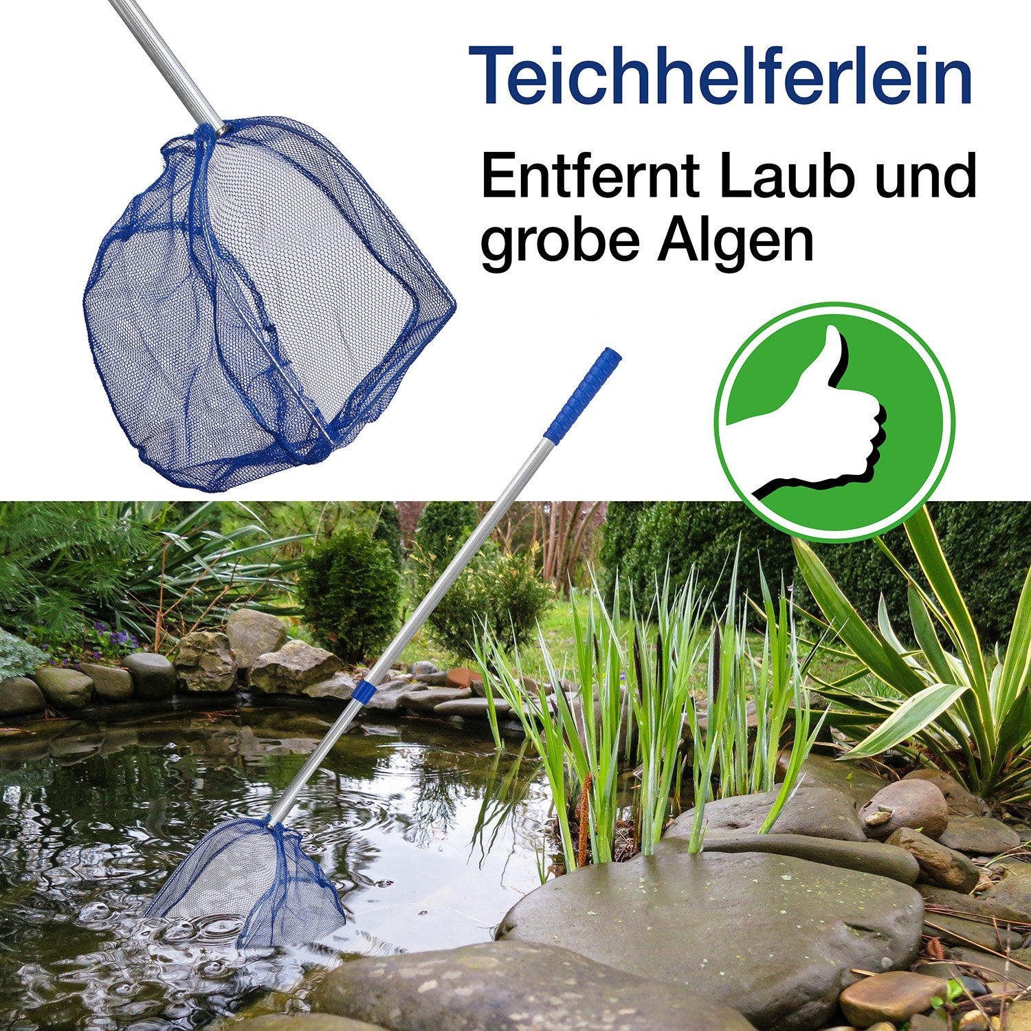 BigDean Kescher 75121cm Teichkescher Teleskopstange Feinmaschig Teich