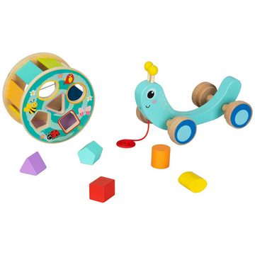 Tooky Toy Nachziehtier Ziehspielzeug mit Schnecke Motiv, Holzspielzeug Nachziehspielzeug fördert Motorik und Mobilität
