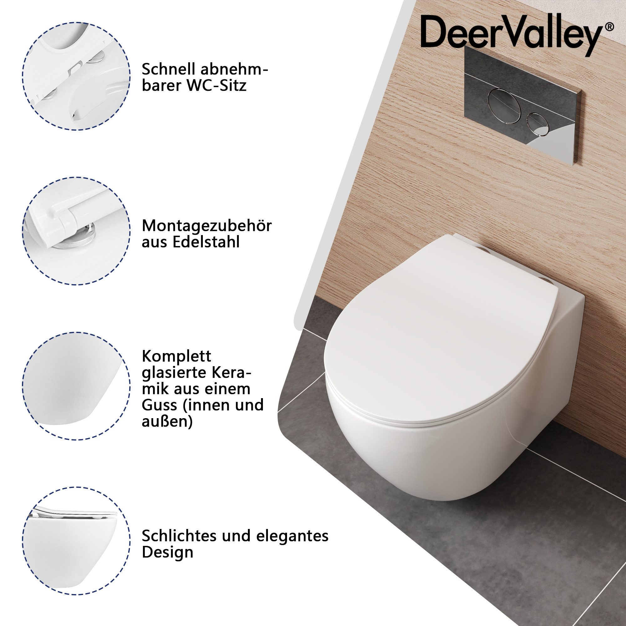 DeerValley Tiefspül-WC DeerValley Hänge WC Spülrandlos, Hänge, Packung, Wassertank nicht enthalten