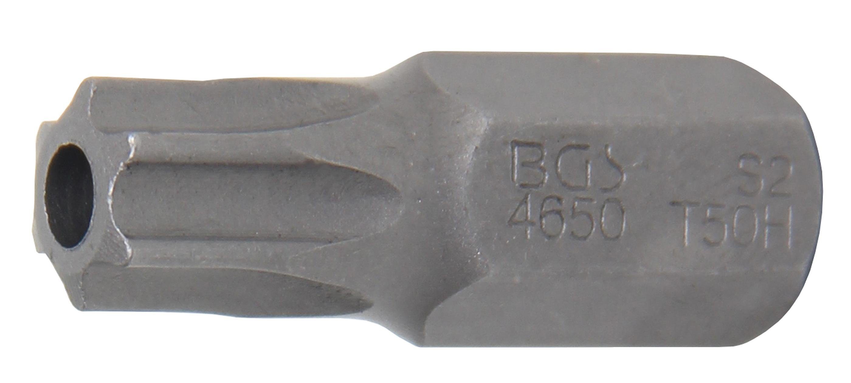 BGS technic Bit-Schraubendreher Bit, Länge 30 mm, Antrieb Außensechskant 10 mm (3/8), T-Profil (für Torx) mit Bohrung T50
