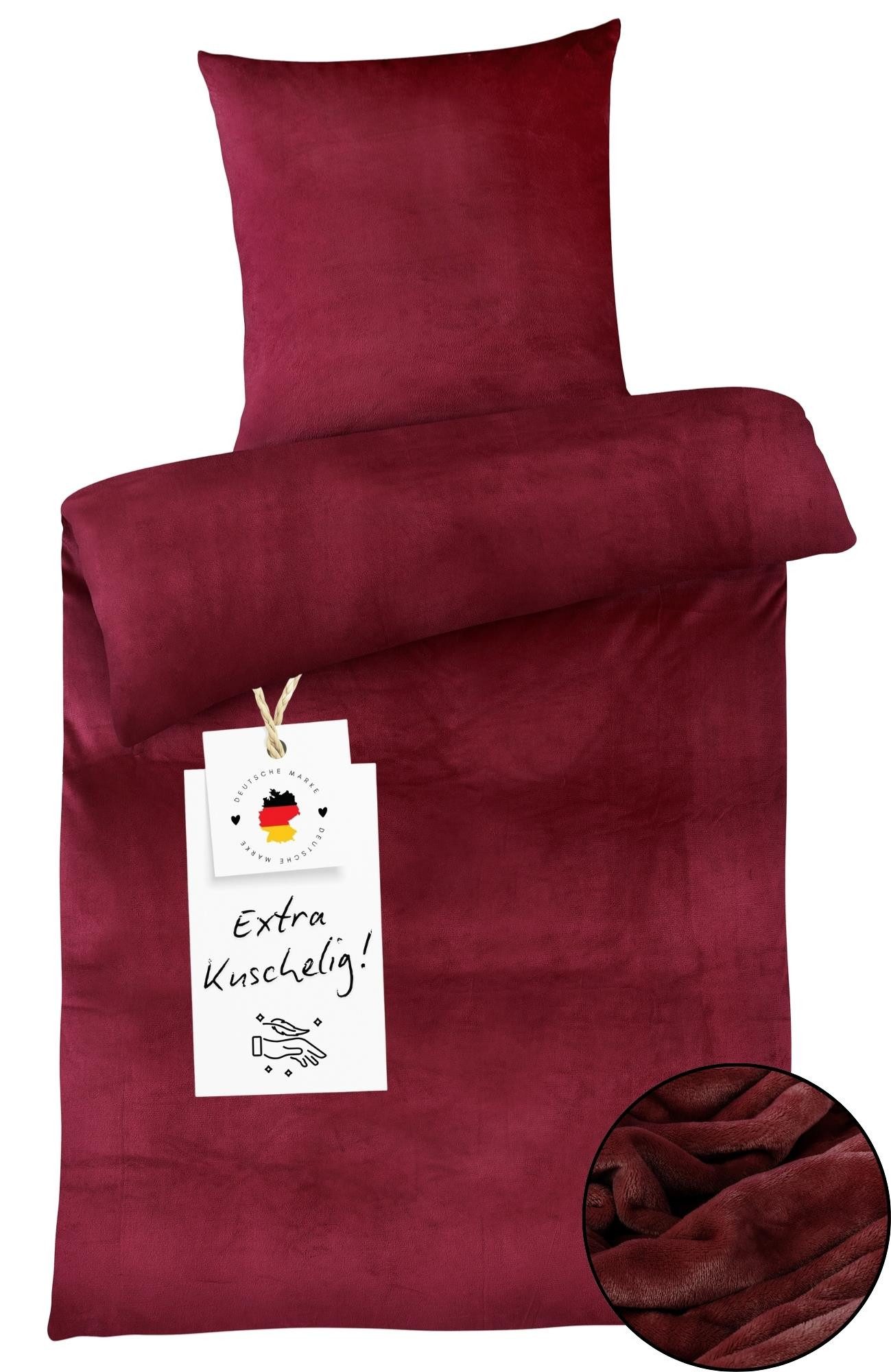 Carpe Sonno Bettwäsche Cashmere Touch Kuschel 135x200 155x220 Winter Teddy Plüsch Fleece Warm, Microfaser-Fleece, 2 teilig, Warme kuschelige einfarbige Bettwäsche Bordeaux