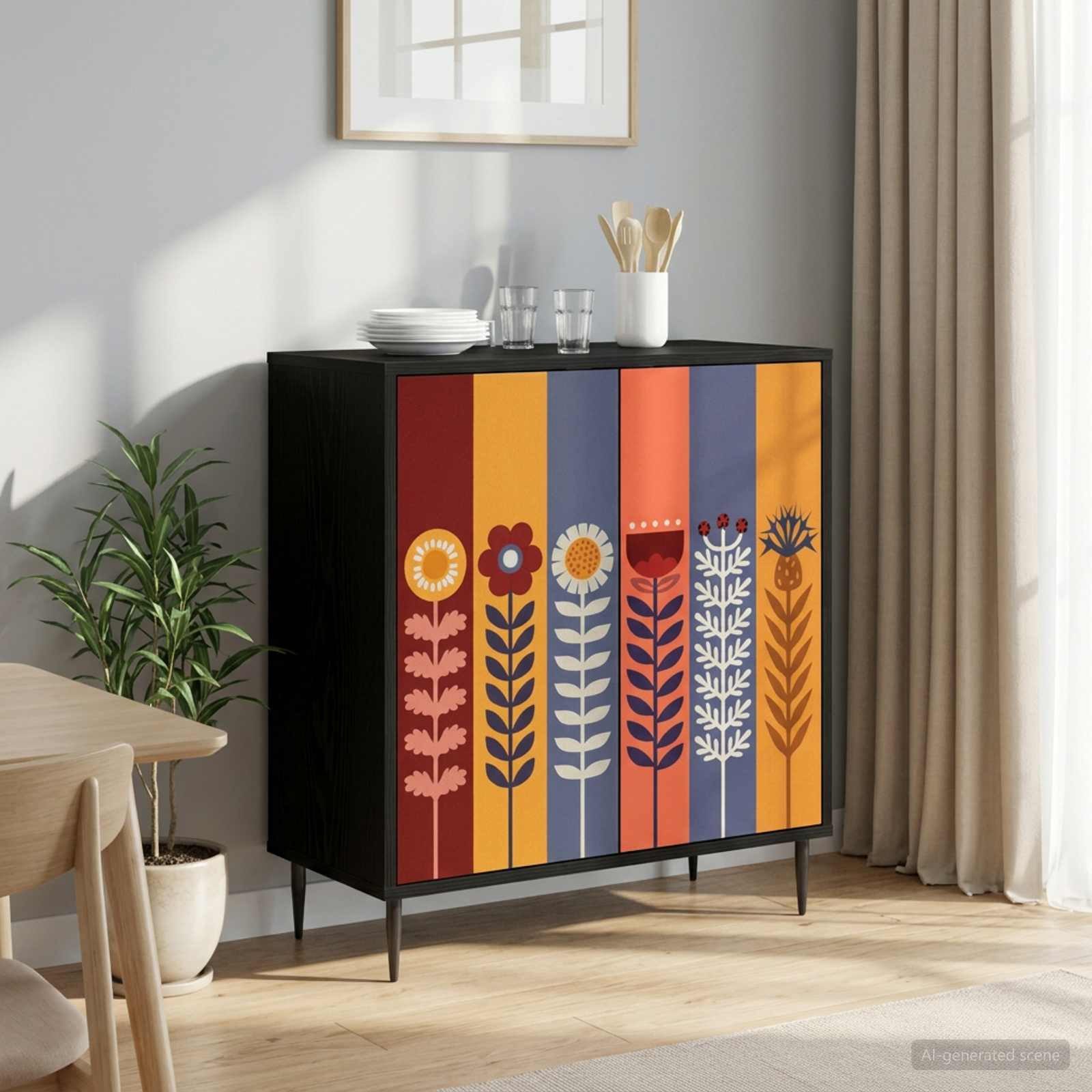 vidaXL Sideboard Sideboard ESSEN Schwarz Eichen-Optik 69 x 33 x 76 cm (1 St)