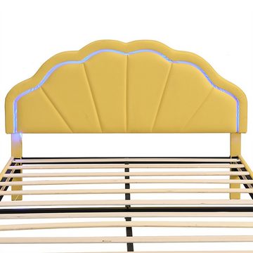 Sweiko Polsterbett, Doppelbett mit LED-Licht und Muschelkopfteil, Kunstleder, 140*200cm