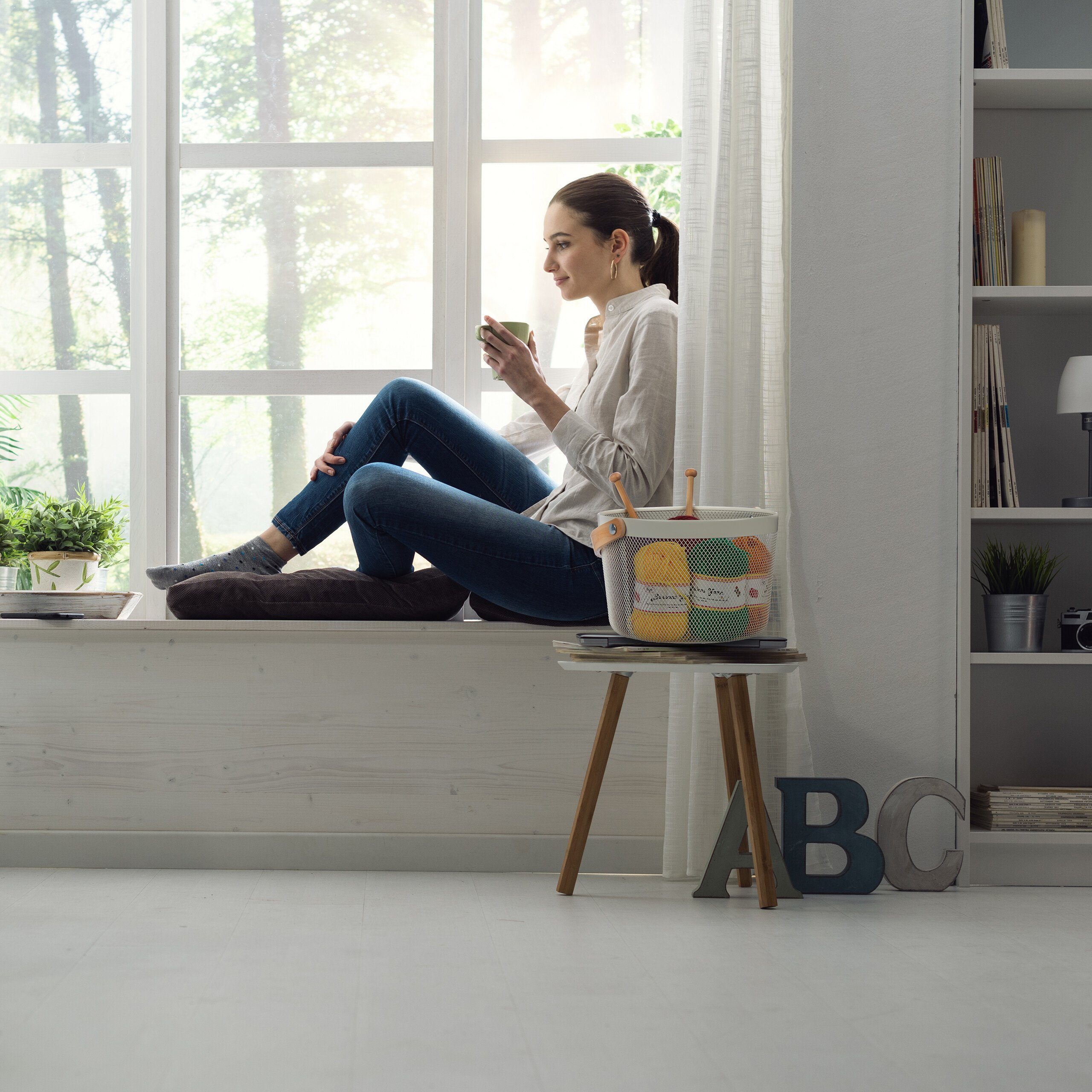 relaxdays Aufbewahrungskorb Runder Drahtkorb mit Henkel, weiß