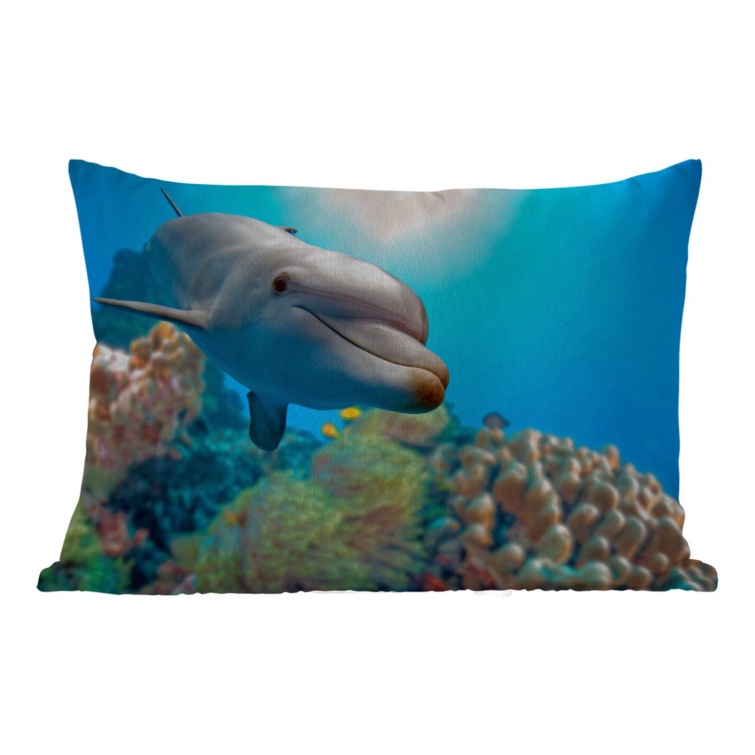 Meer - - Delfin MuchoWow Koralle, Polyester, Dekokissenbezug, Dekokissen Outdoor-Dekorationskissen, Kissenhülle