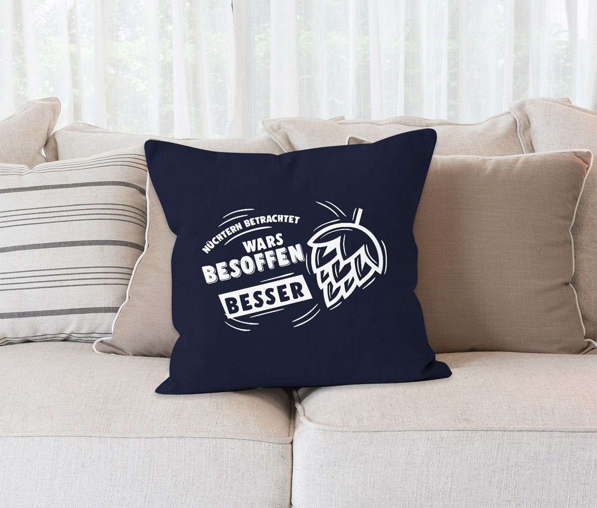 besser Baumwolle Spruch Kissen-Hülle betrachtet MoonWorks® Nüchtern navy Deko-Kissen besoffen Dekokissen MoonWorks Kissen-Bezug war`s