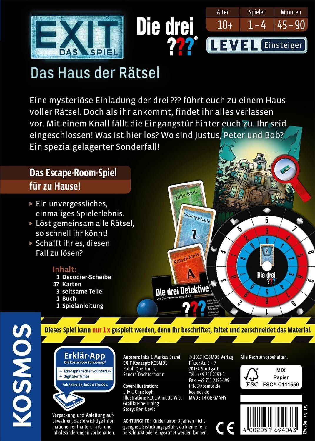 Kosmos Spiel EXIT, Die drei ???, Das Haus der Rätsel, Rätselspiel, Made in Germany
