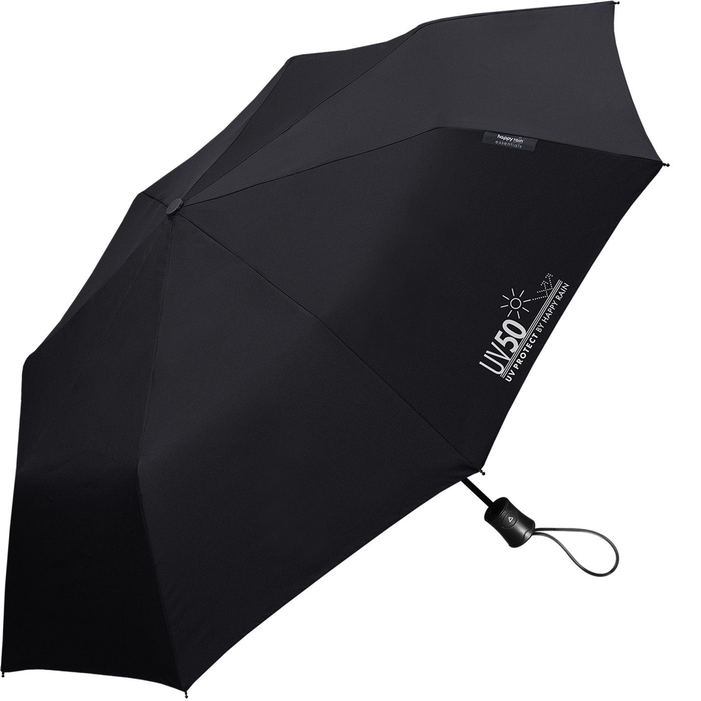 UV-Protect HAPPY und vor RAIN und Sonnenschutz, Auf-Automatik schwarz Taschenregenschirm UV50 schützt Regen Sonne mit