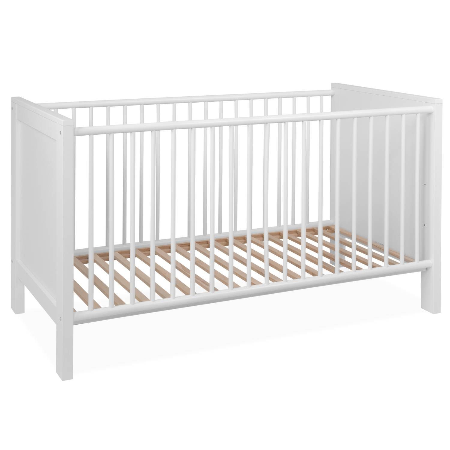 Babybett 140x70 cm Kinderbett umbaubar Gitterbett Höhenverstellbar Holz Weiß
