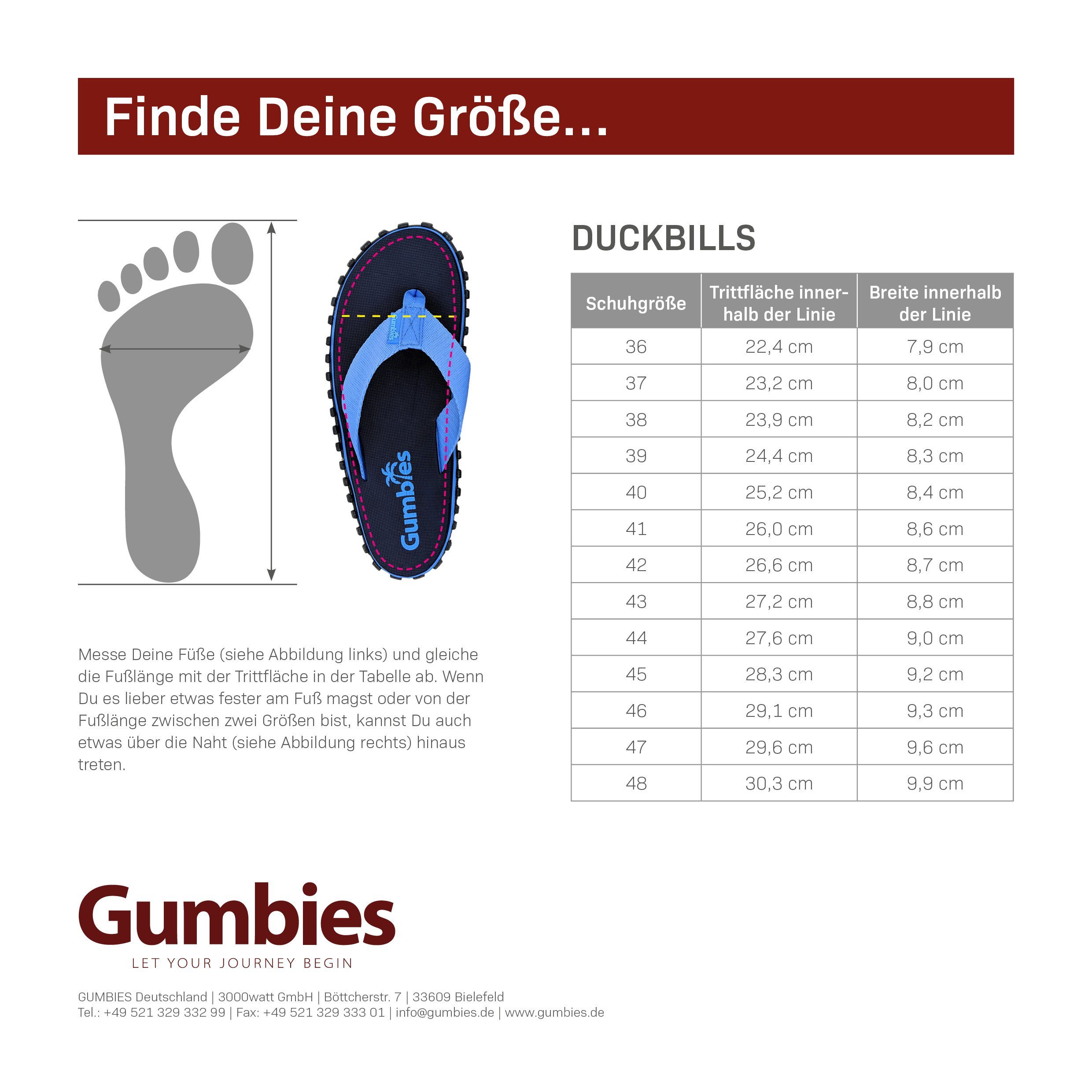 Grey »in Designs« Materialien in Gumbies T-Strap-Zehentrenner recycelten aus farbenfrohen Duckbills