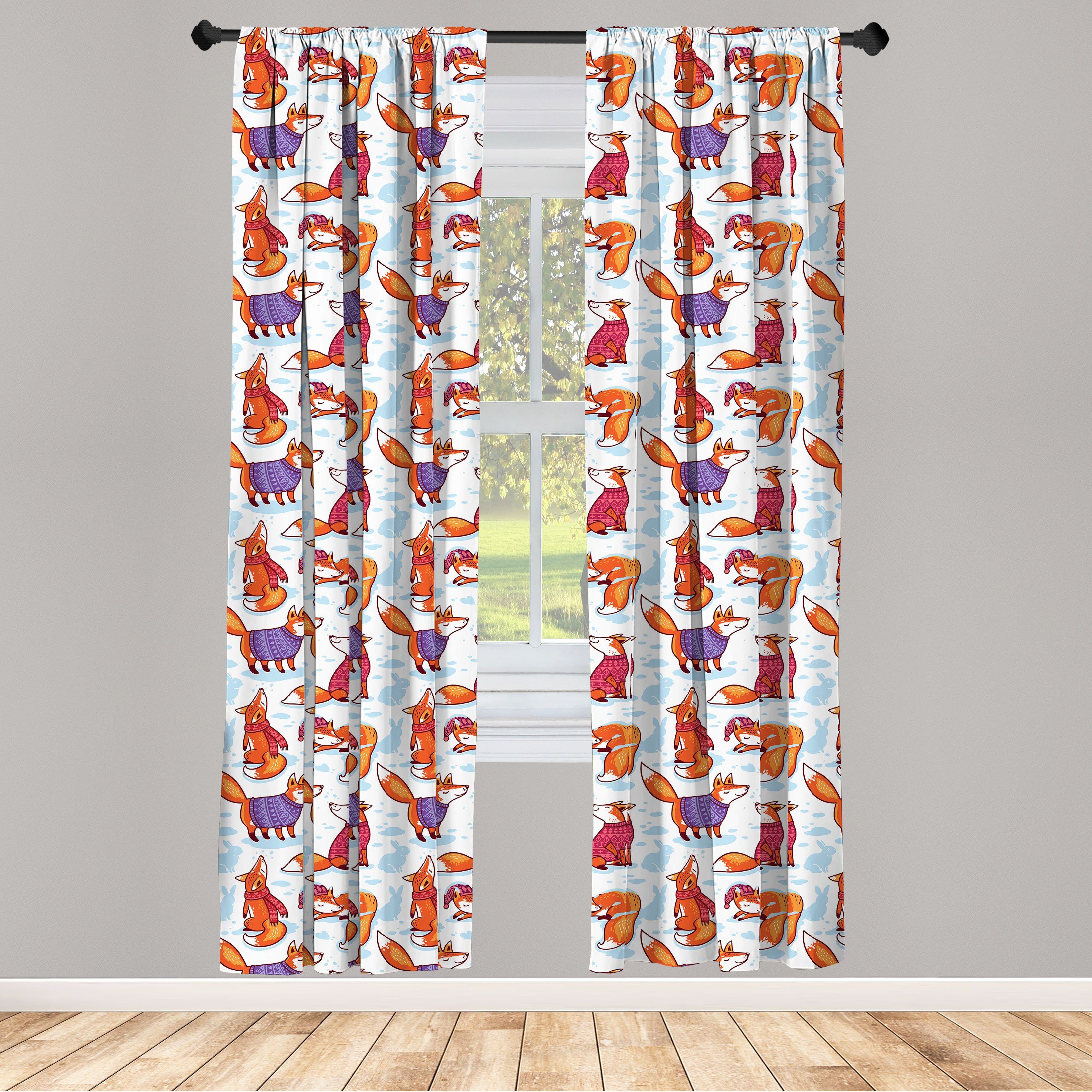 Gardine Vorhang für Wohnzimmer Schlafzimmer Dekor, Abakuhaus, Microfaser, Fuchs Tiere im Winter Pullover