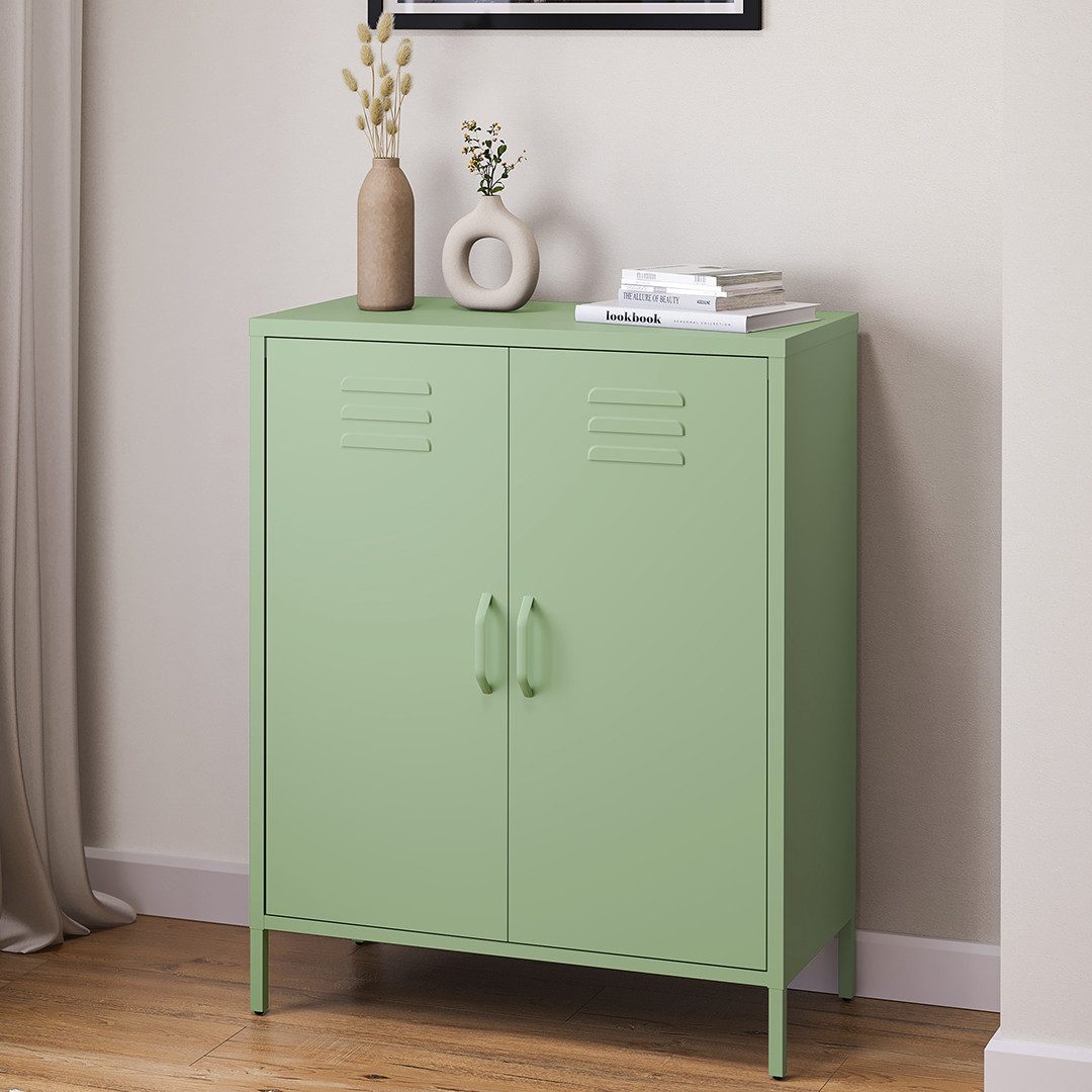 skølm Kommode Atria aus Metall, Highboard mit höhenverstellbaren Böden (Grün, 3 Fächer), auch verfügbar mit Schubladen