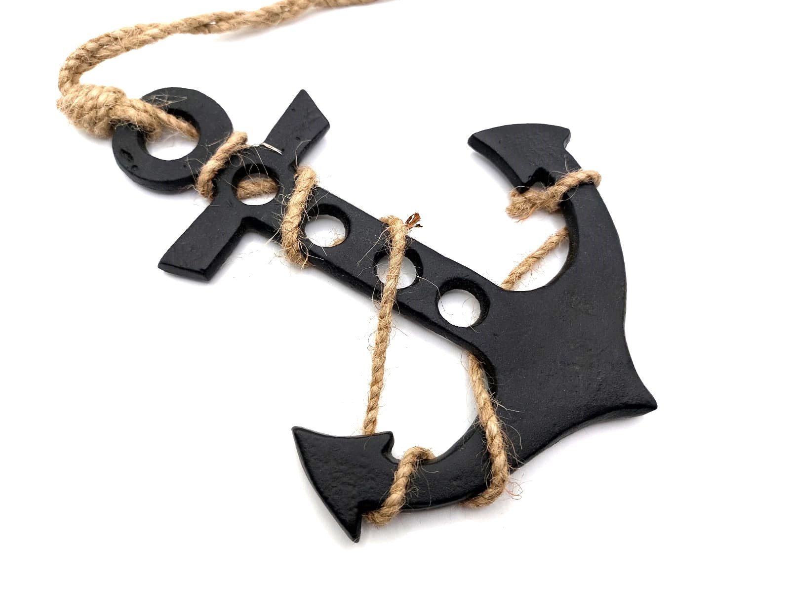 Vosteen Ankeranhänger maritime Wohndeko, schwarzer Metallanker mit Juteband, großer Schiffsanker Wanddeko zum Aufhängen