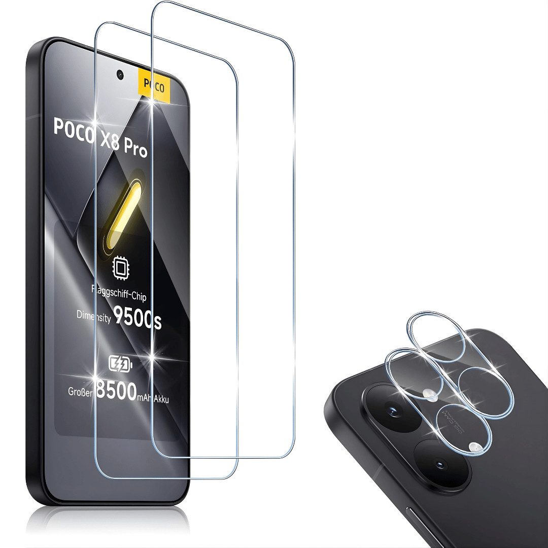 SmartUP Displayschutzglas 2X Schutzglas für Xiaomi Poco X8 Pro Display Kamera Panzerfolie Screen für Xiaomi Poco X8 Pro, 4 Stück, Rundumschutz, passgenaue Verarbeitung