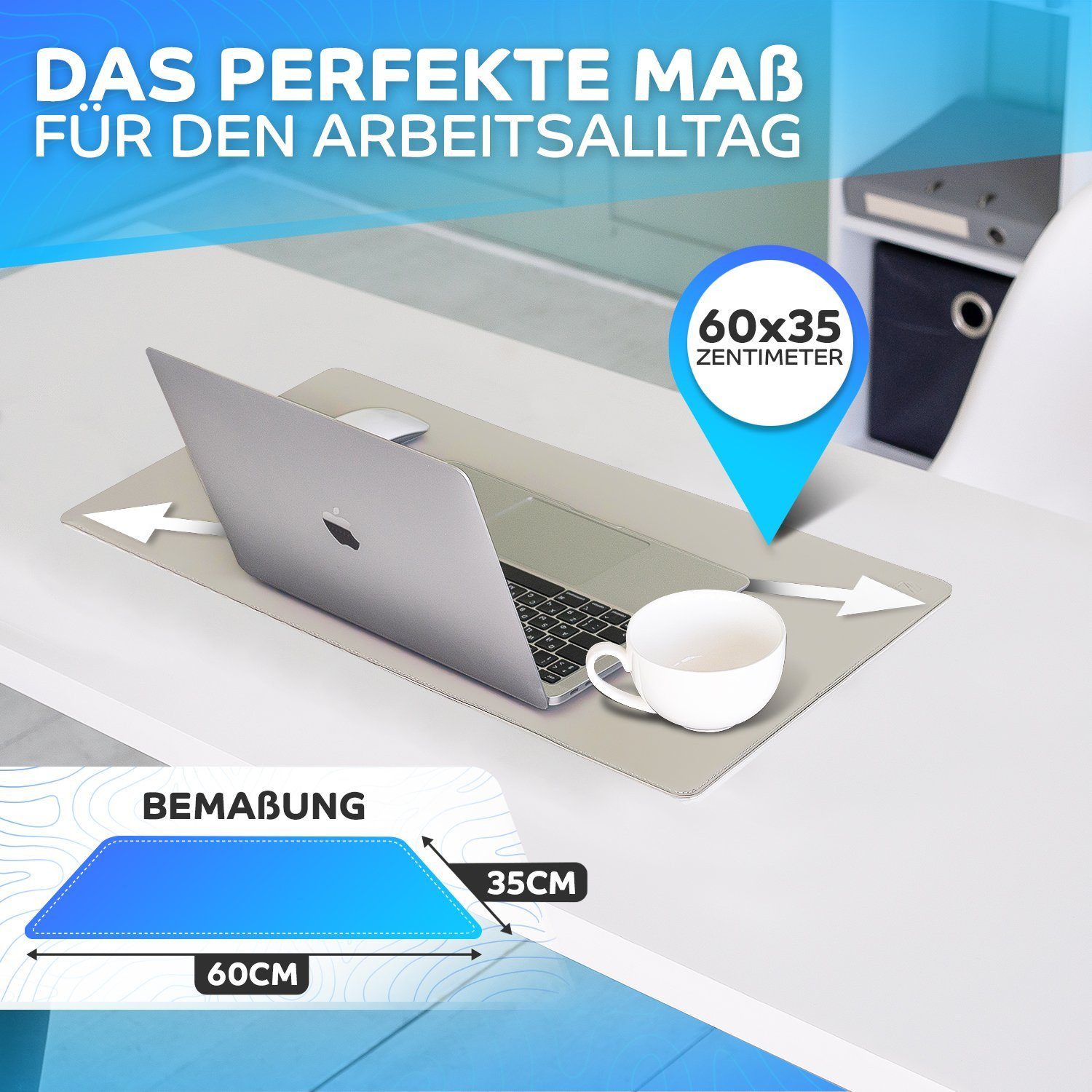 MAXLVL Gaming Mauspad Schreibtischunterlage - Mauspad mit Vernähte Kanten - abwaschbar (60x35 cm, Schreibtisch Unterlage für Büro), Tischunterlage Schreibtisch aus PU-Leder