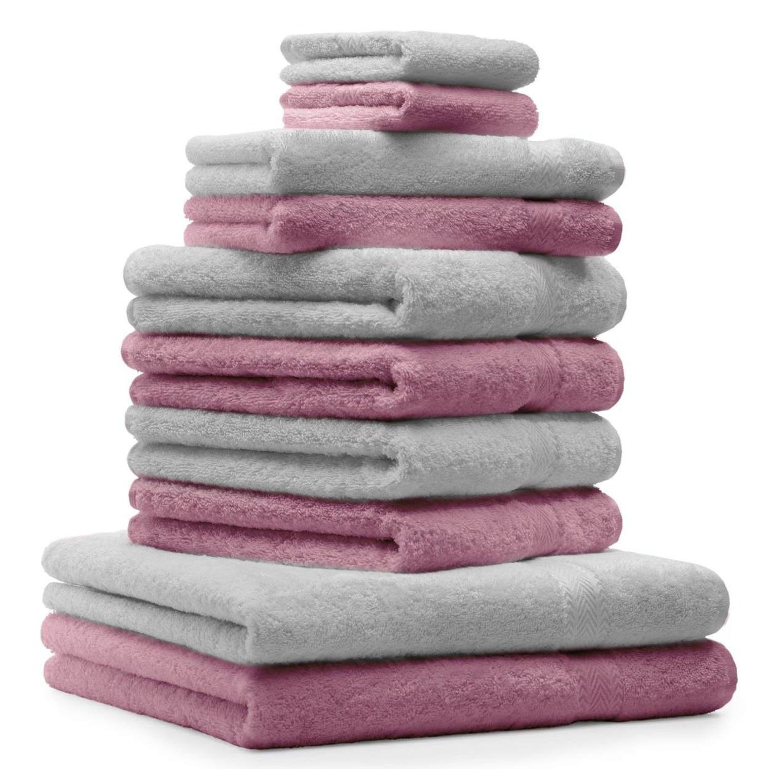 Betz Handtuch Set 10-TLG. Handtuch-Set Premium Farbe Silbergrau & Altrosa, 100% Baumwolle, (10-tlg)