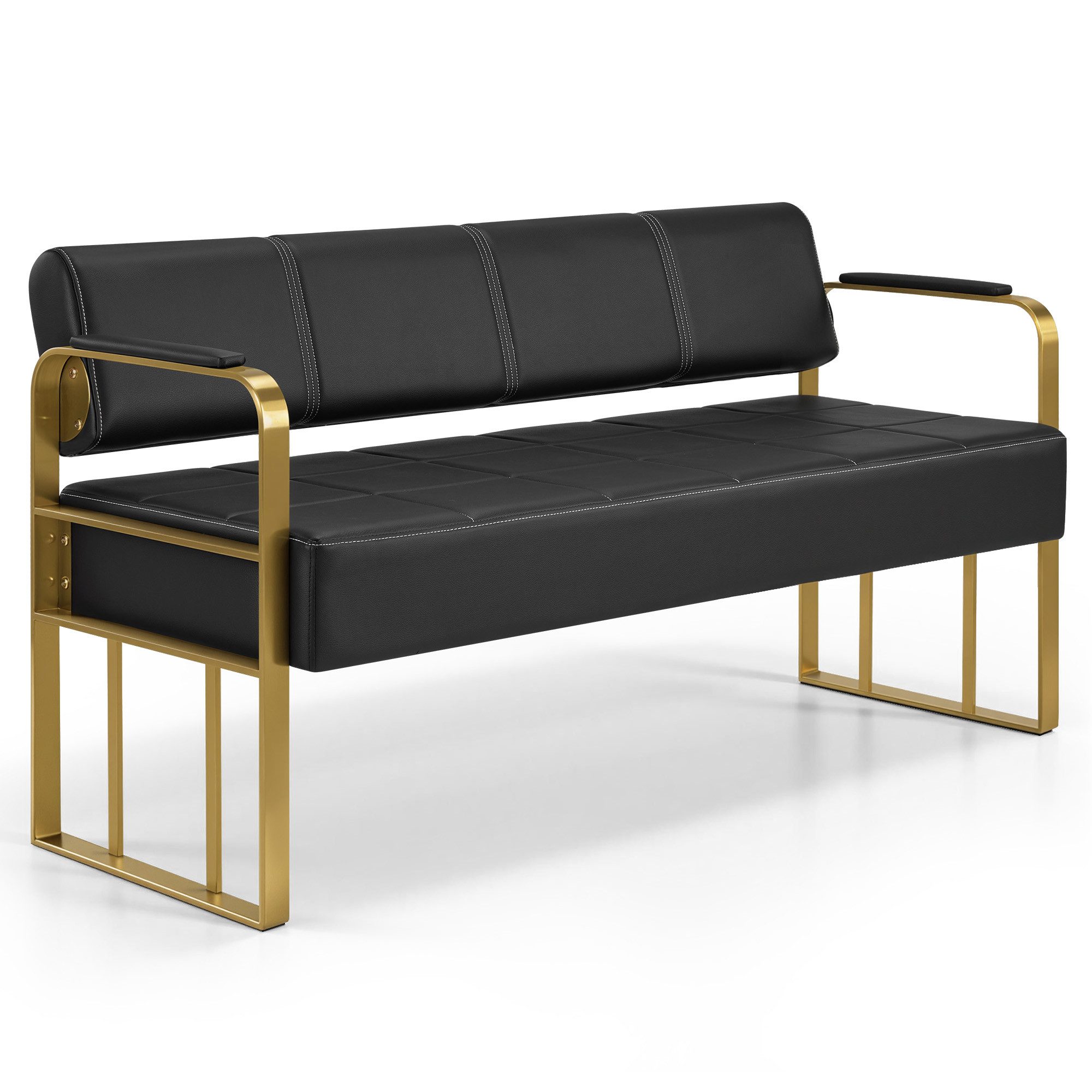 Barberpub Sitzbank BarberPub Sitzbank mit Rückenlehne W528 (Schwarz-Gold/Kunstleder)