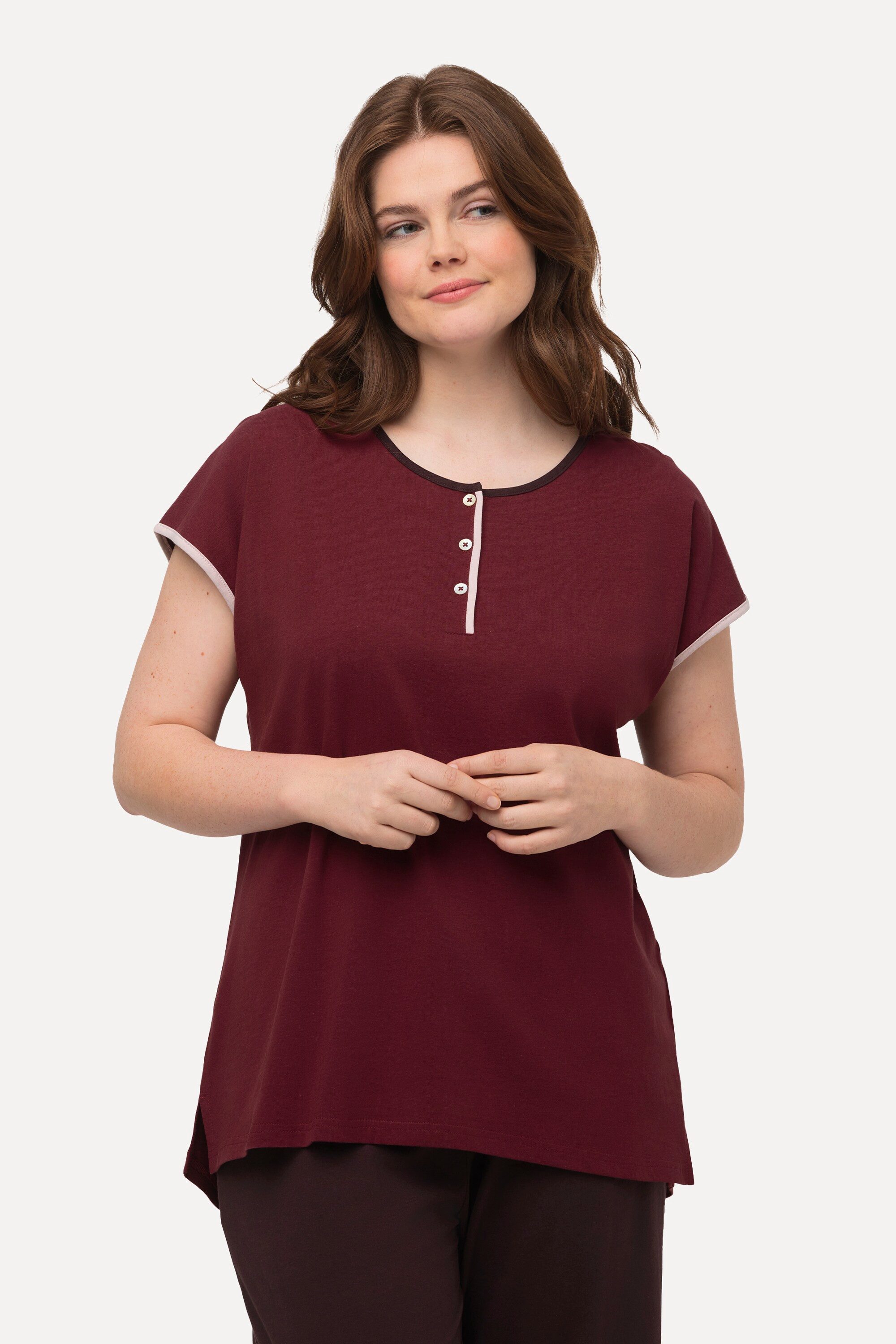 Ulla Popken Pyjamaoberteil Pyjama-T-Shirt Paspel Rundhals günstig online kaufen