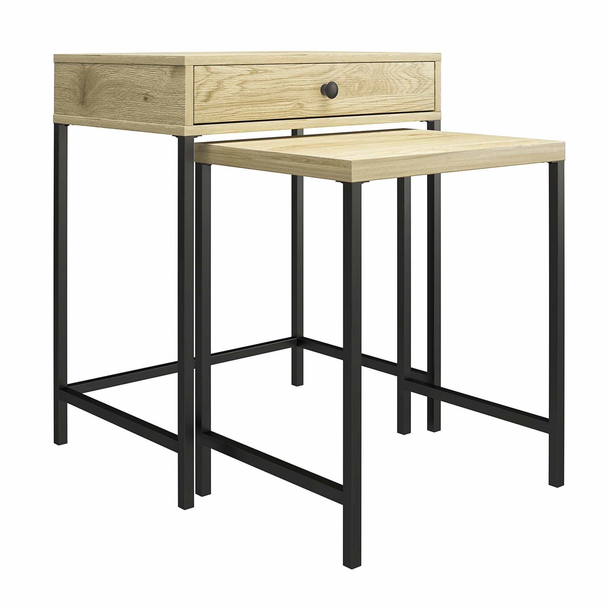loft24 Satztisch Tamlin - Wohnzimmertisch Couchtisch Sofatisch Beistelltisch, Beistelltisch, Couchtisch, Wohnzimmertisch mit Schublade, Eiche Optik