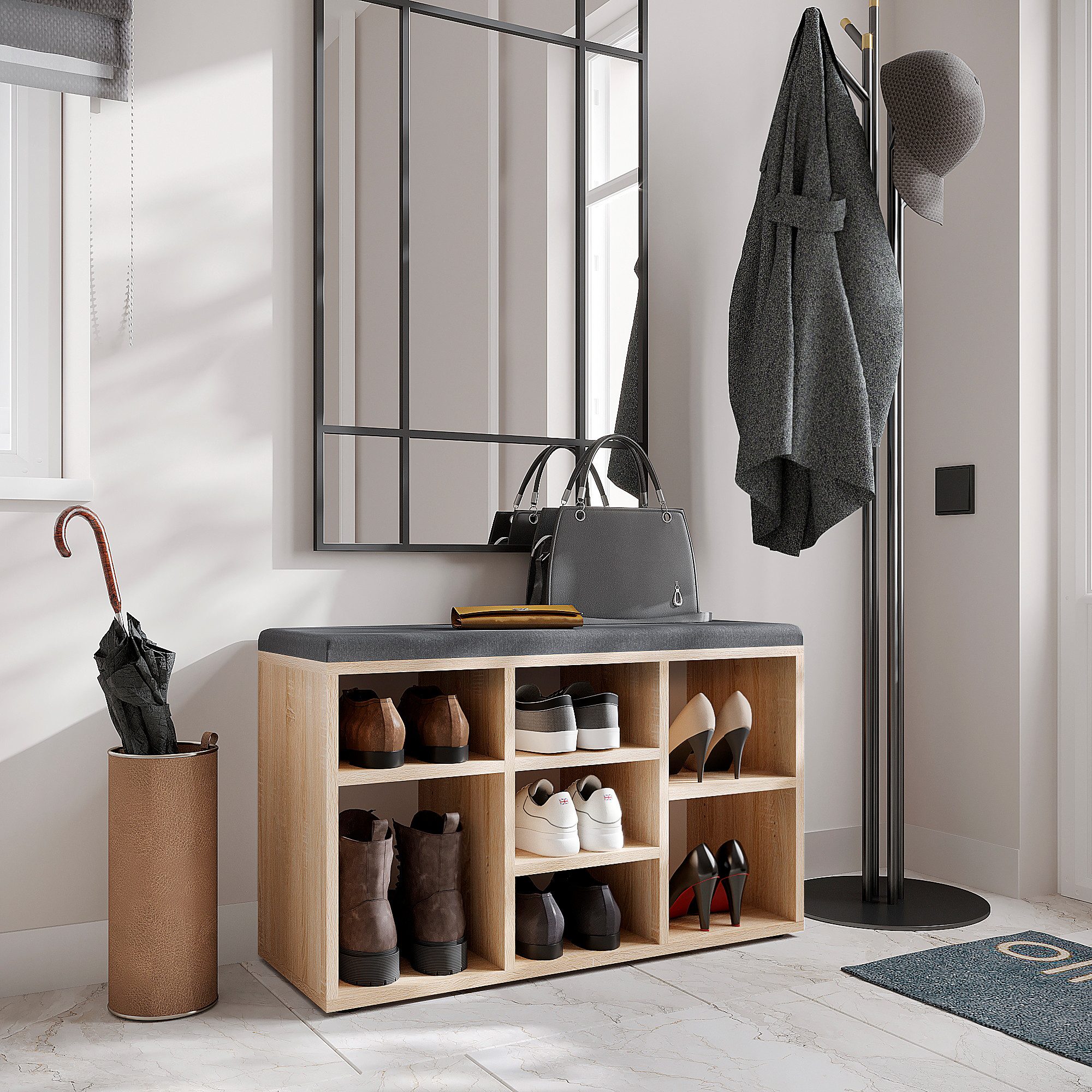 KOMTO Schuhbank Schuhregal mit Sitzfläche Sitzbank mit Stauraum, Sofia 80 x 50 x 30 cm – Bild 3 von 5