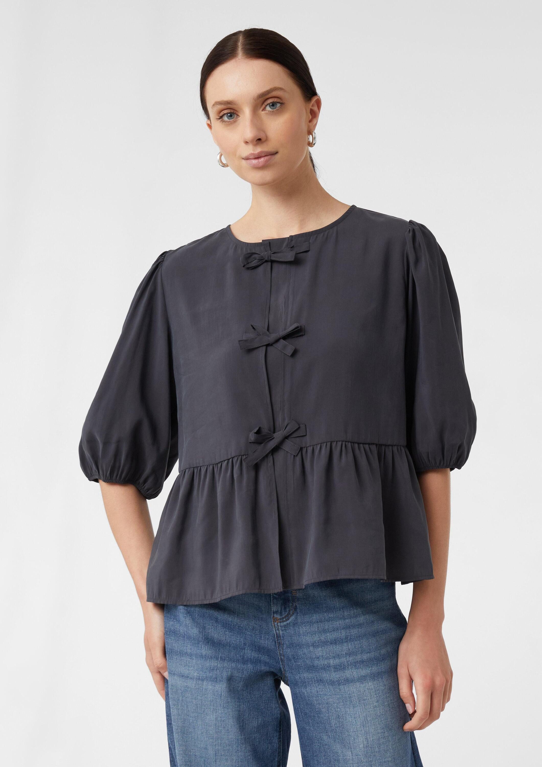 comma Kurzarmbluse Bluse Feminine Bluse mit Schleifendetails und Volant