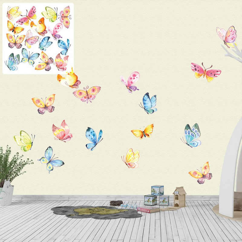 Sunnywall Wandtattoo XXL Schmetterlinge Wandtattoo Set verschiedene Motive, Kinderzimmer Aufkleber bunt Wanddeko