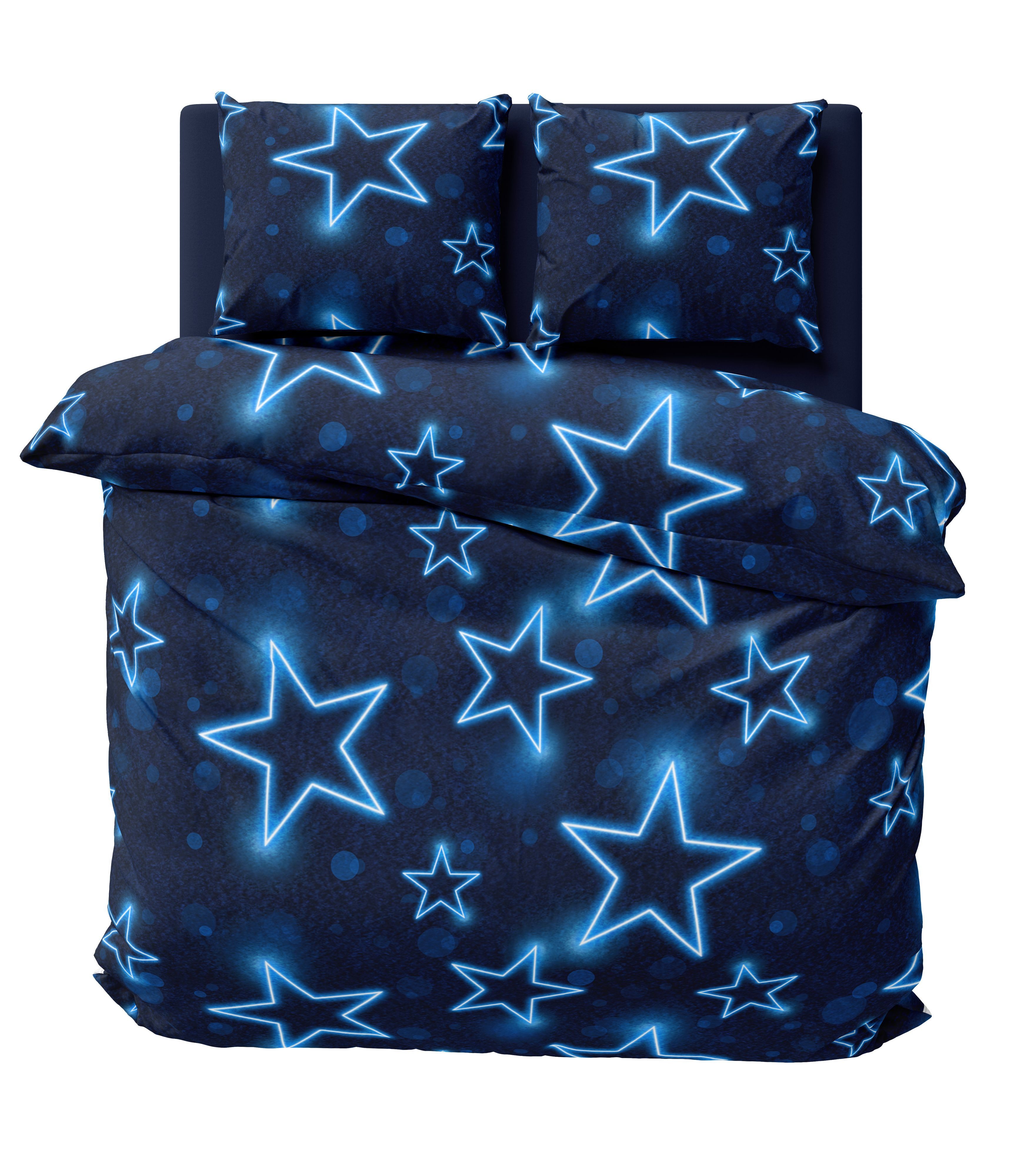 One Home Bettwäsche Winter Thermofleece, Fleece, 3 teilig, Sterne leuchtoptik, kuschelig flauschig warm weich Modern