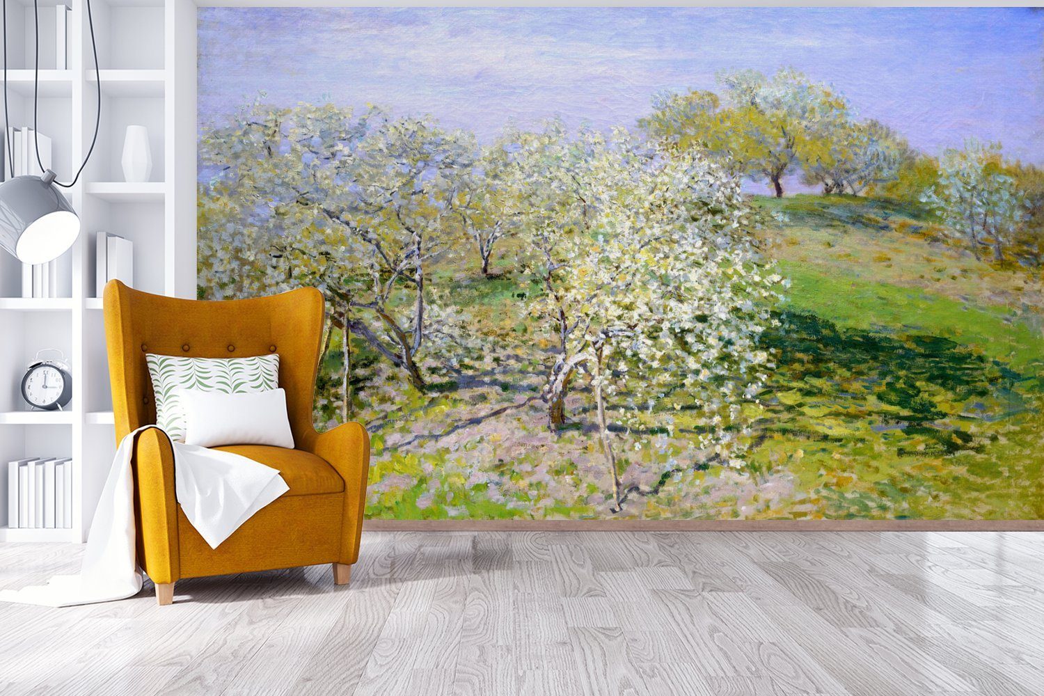 MuchoWow Fototapete Blühende Apfelbäume Tapete Gemälde (8 Wallpaper von Claude St), Schlafzimmer, Wohnzimmer, Matt, für Monet, Kinderzimmer, - Vinyl bedruckt
