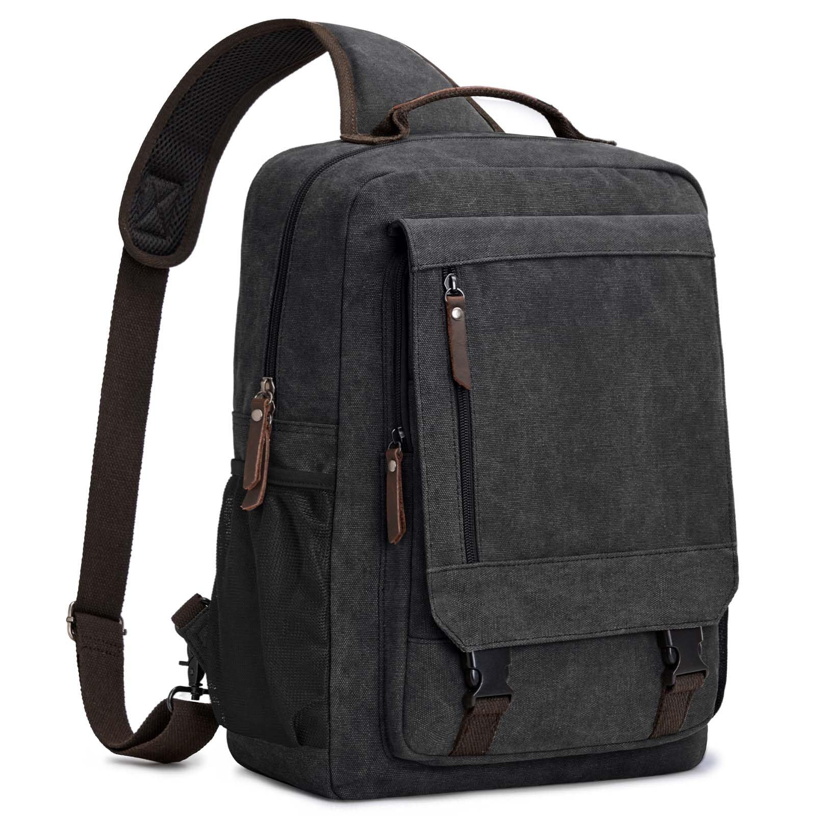 S-ZONE Schultertasche Wasserdichter Laptop-Rucksack aus Canvas für Herren, Umhängetasche, lässiger Alltagsrucksack