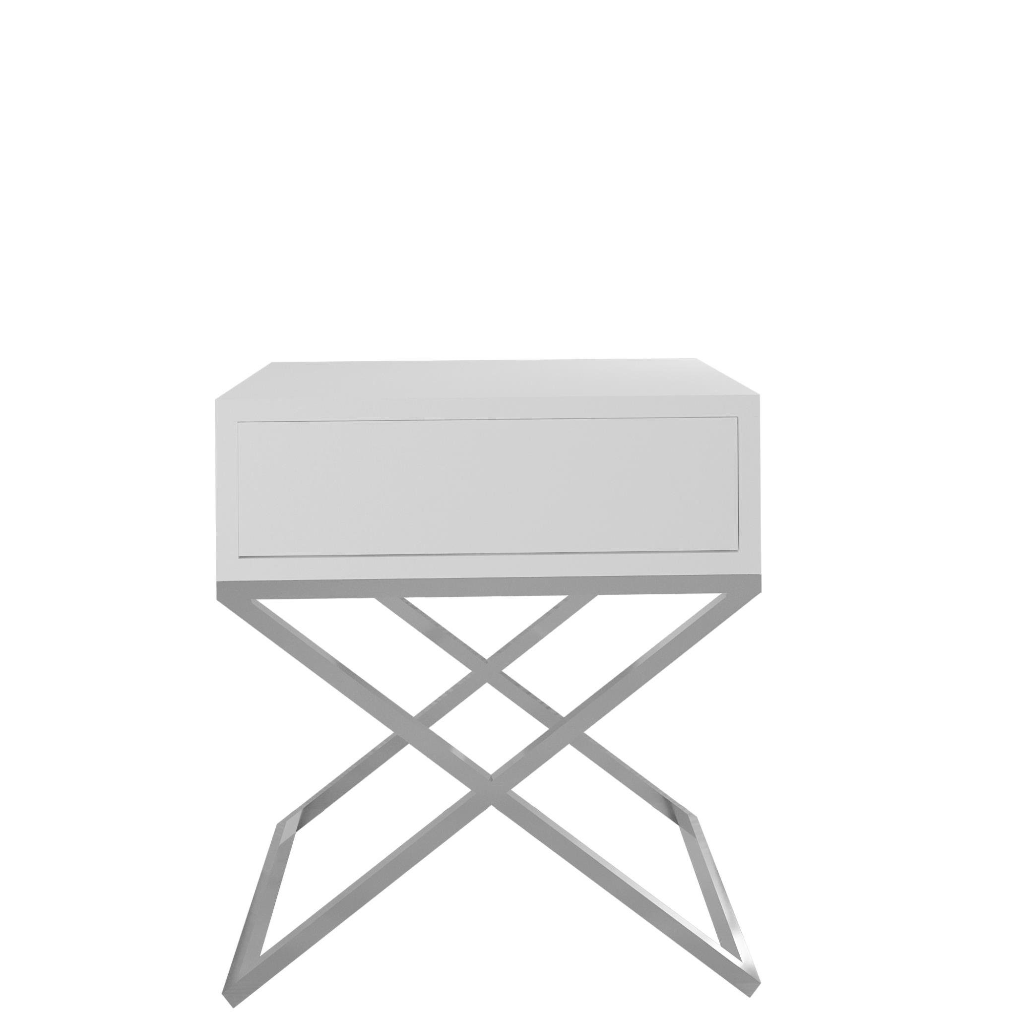 H im Nachttisch für 45 x (B x-förmigen (inkl. Weiß Beautysofa Weiß x 35 | Max 50 kleine Tisch x x Metallgestell, Schublade, Schlafzimmer modernes cm T), Deisgn
