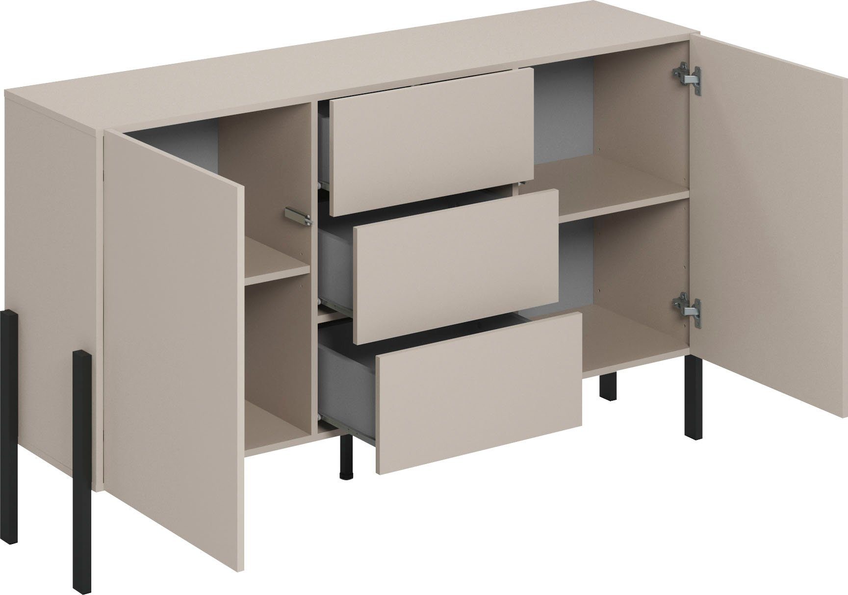 OTTO home Sideboard Jukon, Breite 150 bzw.180 cm, moderne grifflose Kommode, Schubladenschrank 2 Türen/3 Schubkästen, push-to-open-Funktion